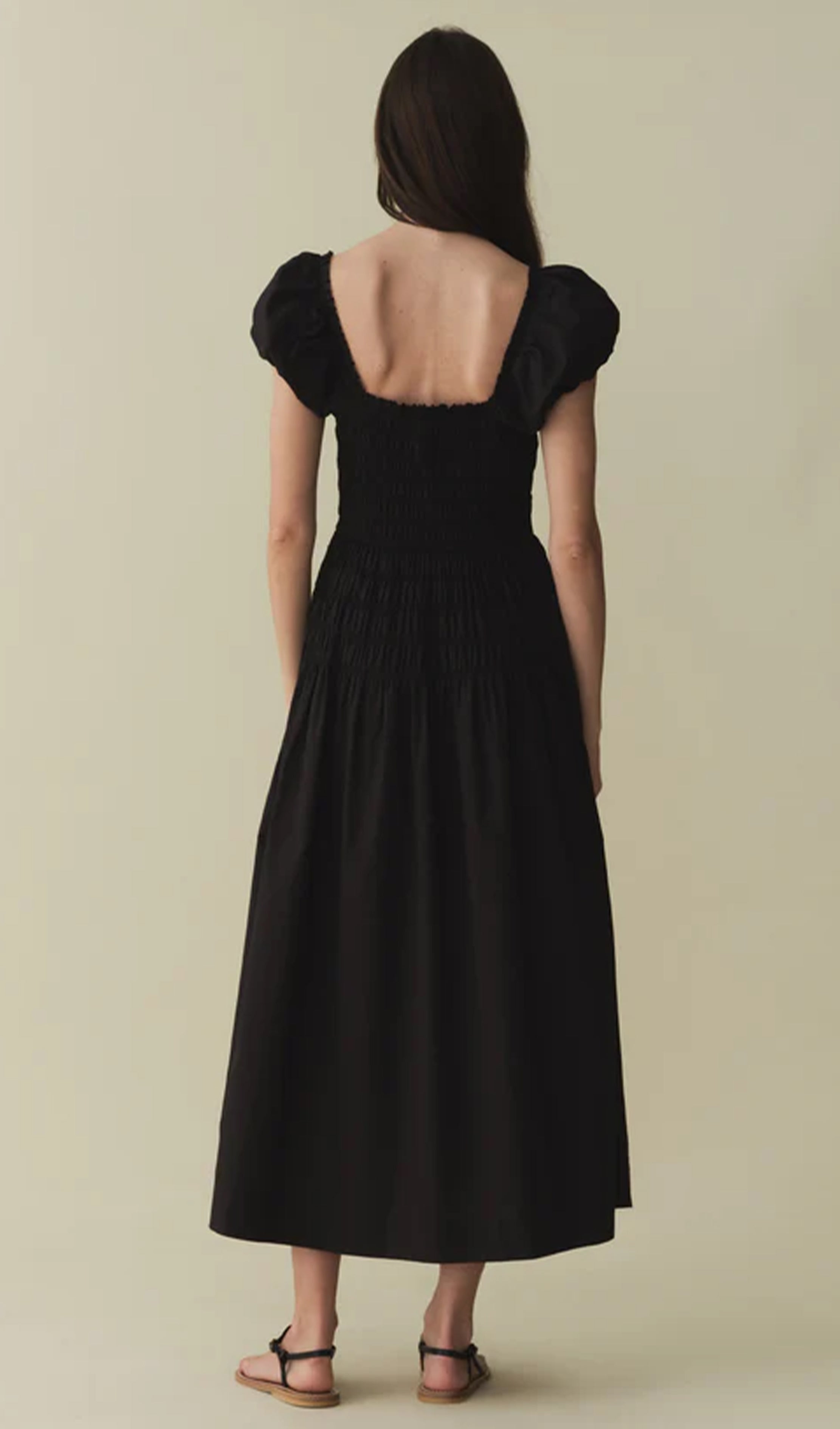 Cotton Ruffled Short-Sleeved Midi Dress