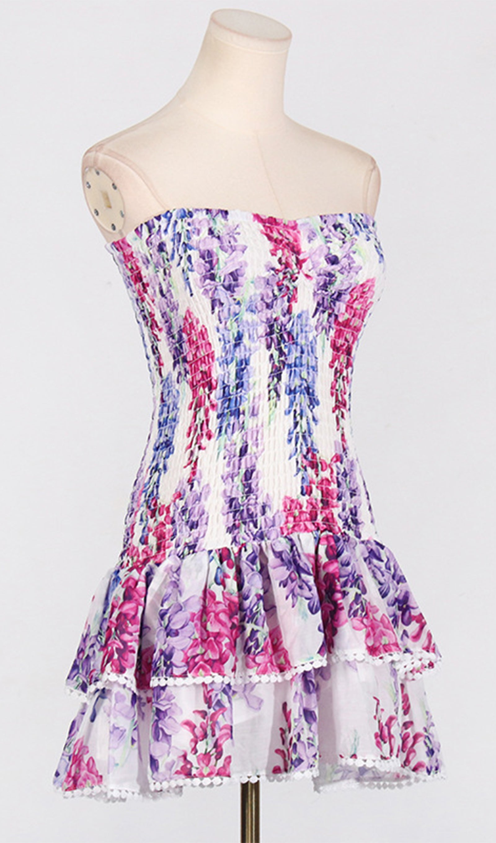 Tüp Üst Çiçekli Fırfırlı Mini Elbise