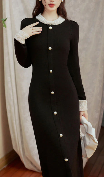 Strickkleid im Pearl-Hepburn-Stil, Midi-Länge 