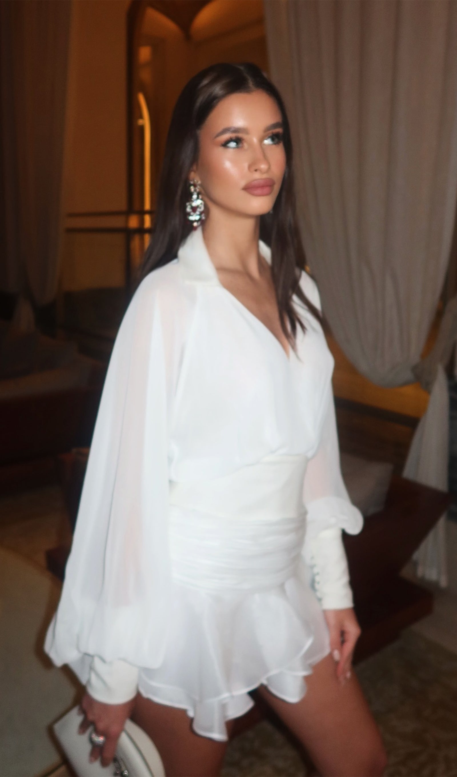 Plain Lantern Sleeve Mini Dress 