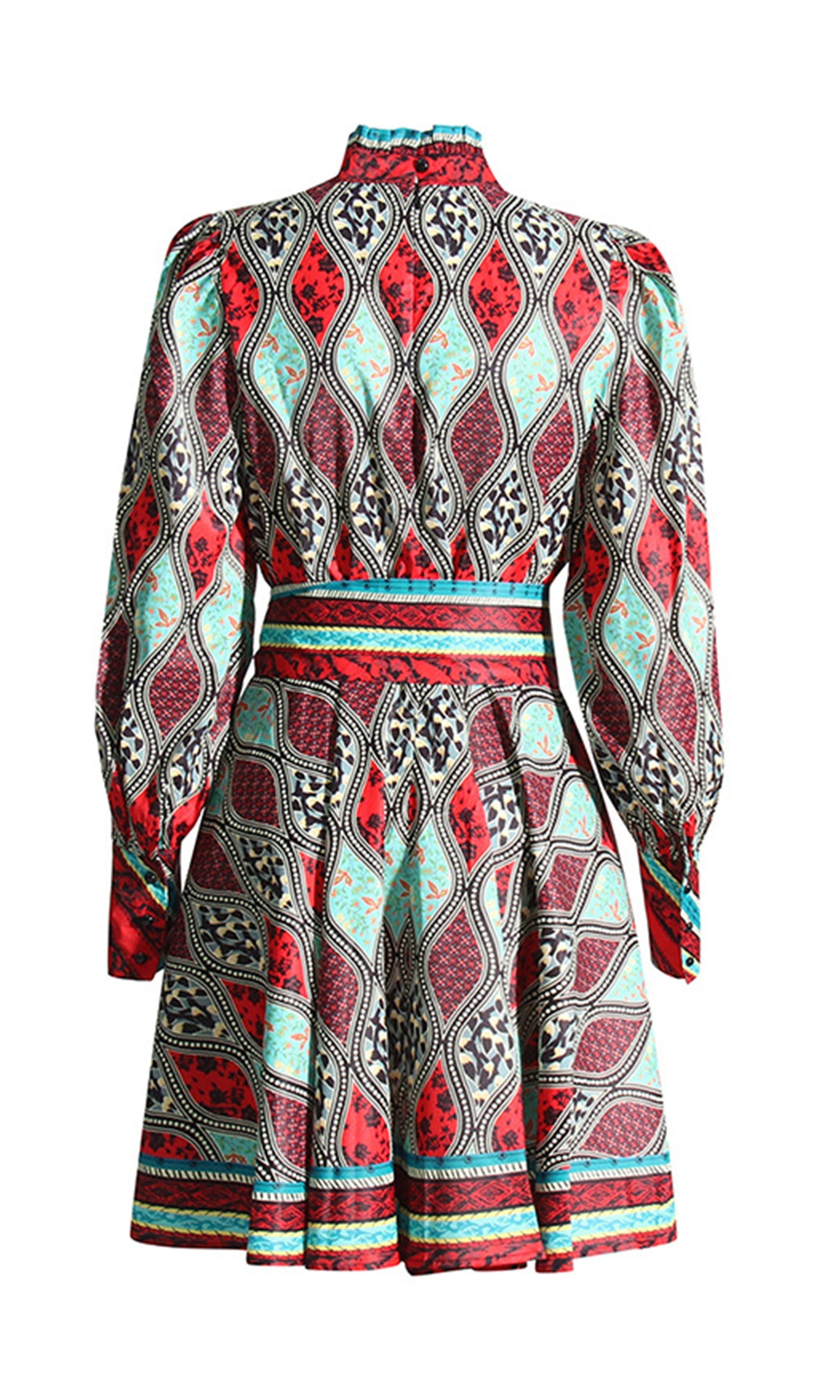 Printed Lantern Sleeve Mini Dress