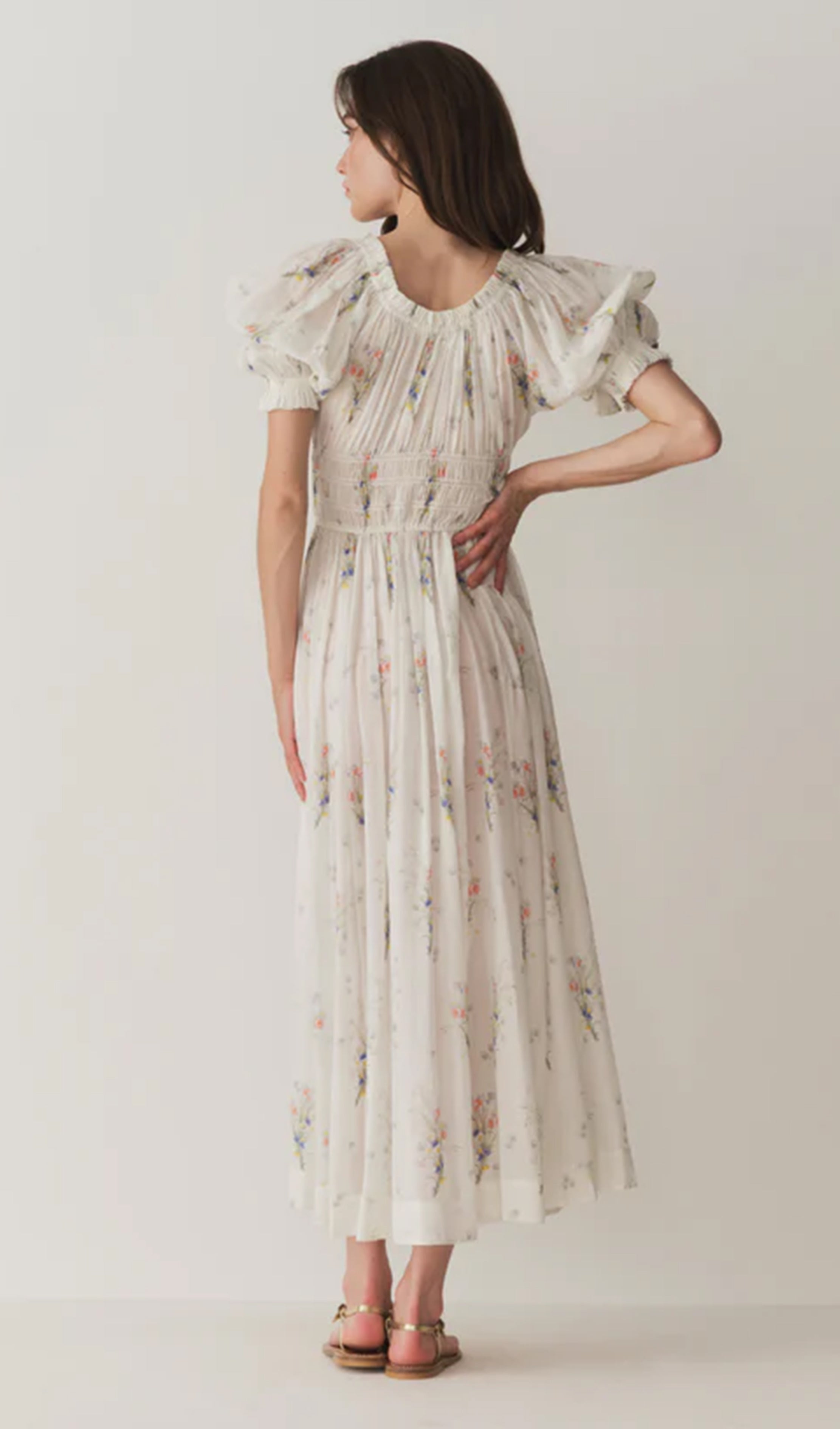 Midikleid aus Baumwolle mit Blumenmuster und kurzen Ärmeln