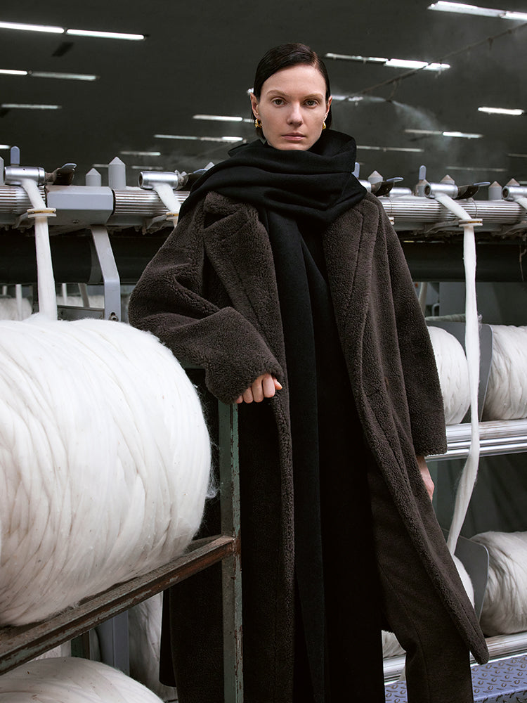 Teddy Lambswool Collar Oversized Coat 
