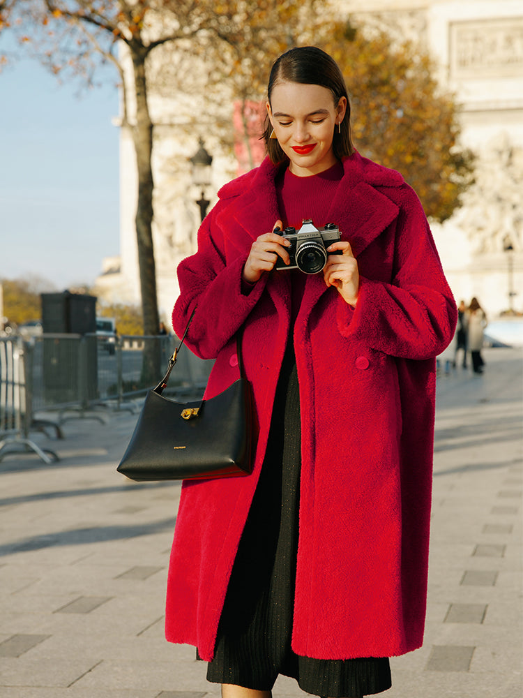 Teddy Lambswool Collar Oversized Coat 