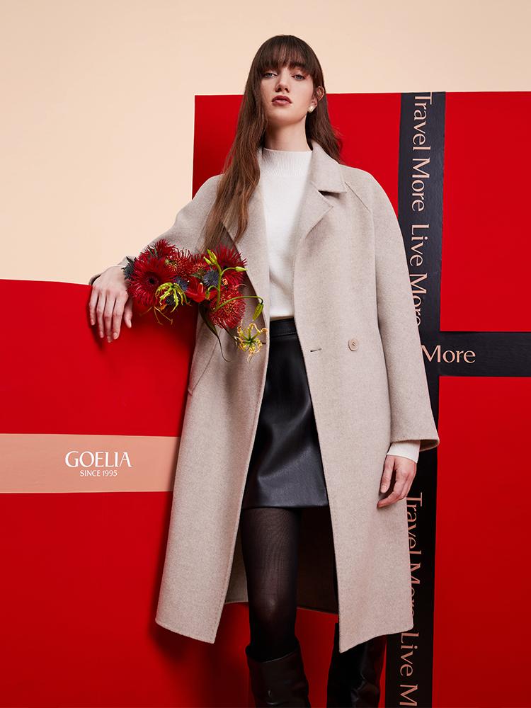Cashmere Wool Notched Collar Double-Sided Women's Coat 