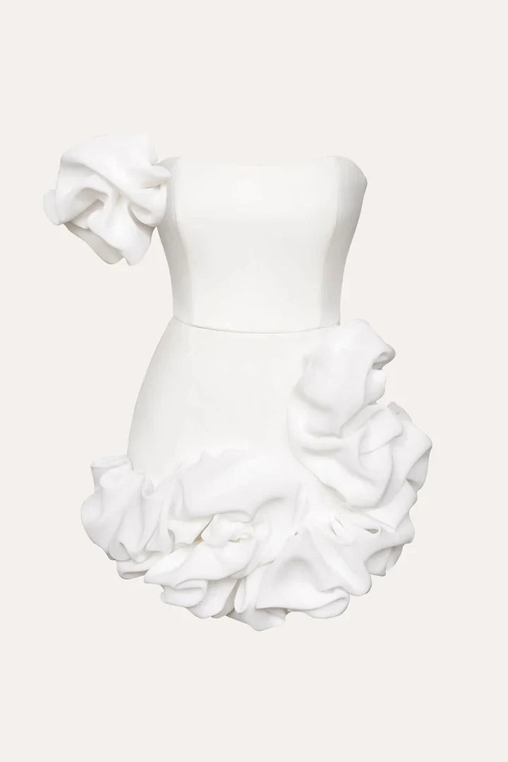 Romantik Lale Bel Askısız Mini Elbise
