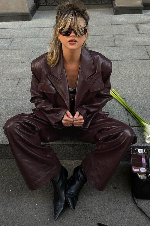 Amanda Pointed Collar Jacket Leather Suit