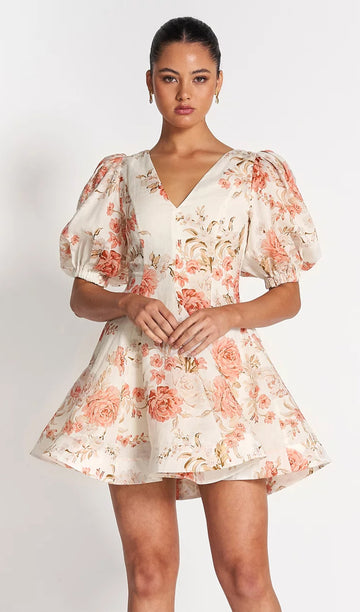 Puff Sleeve Mini Dress in Rose Pink