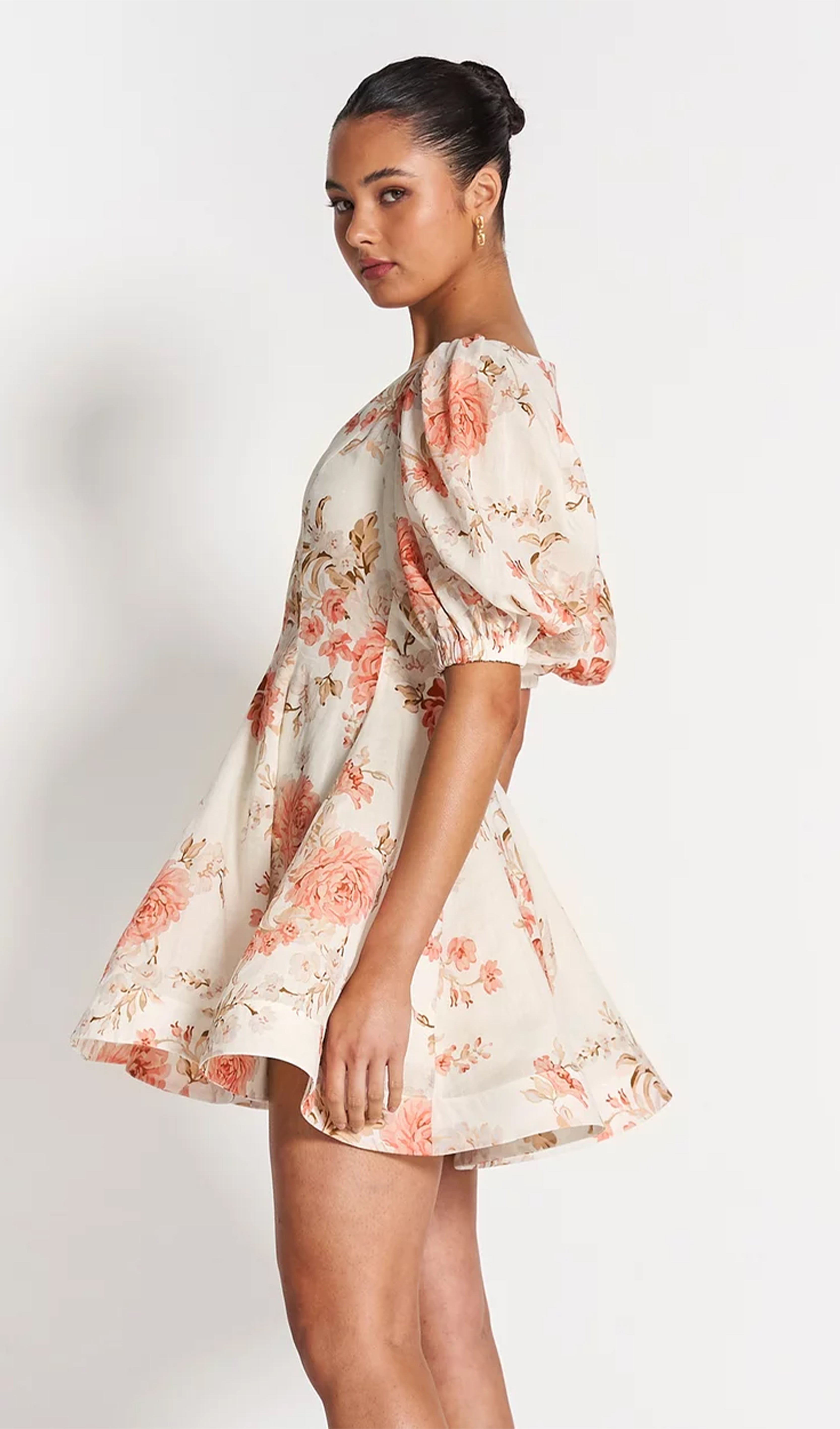 Puff Sleeve Mini Dress in Rose Pink