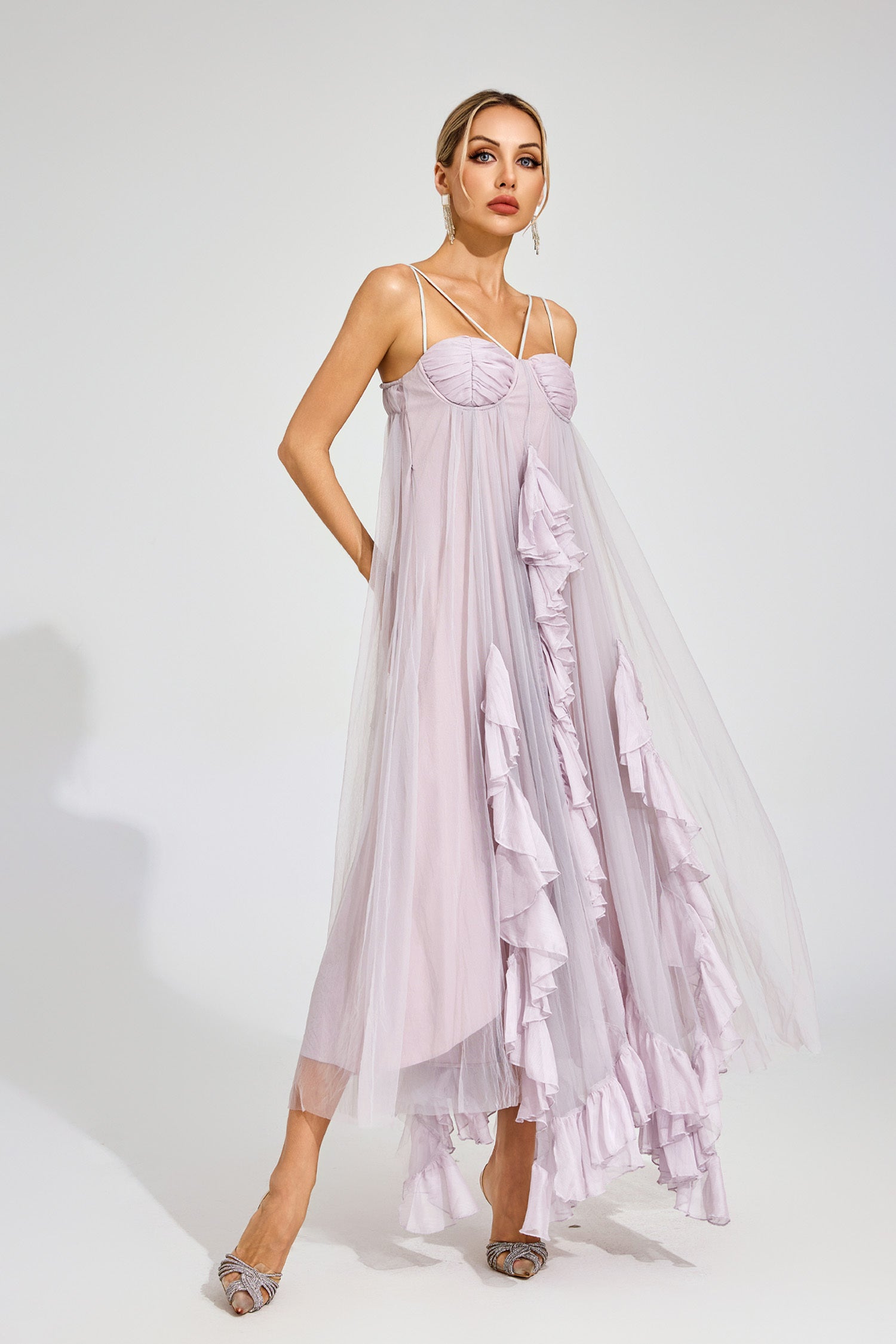 Rüya Ruffle Tül Maxi Elbise