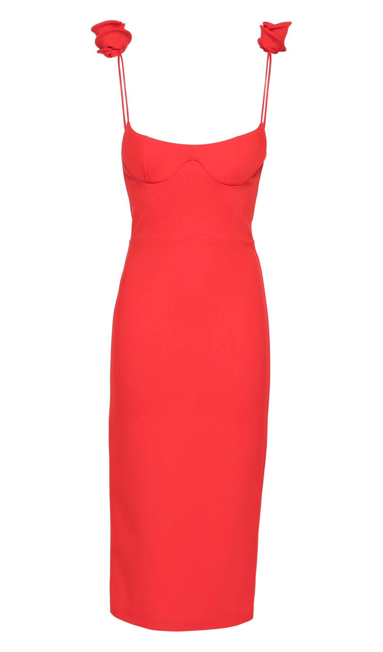 Solid Floral Pattern Midi Dress 