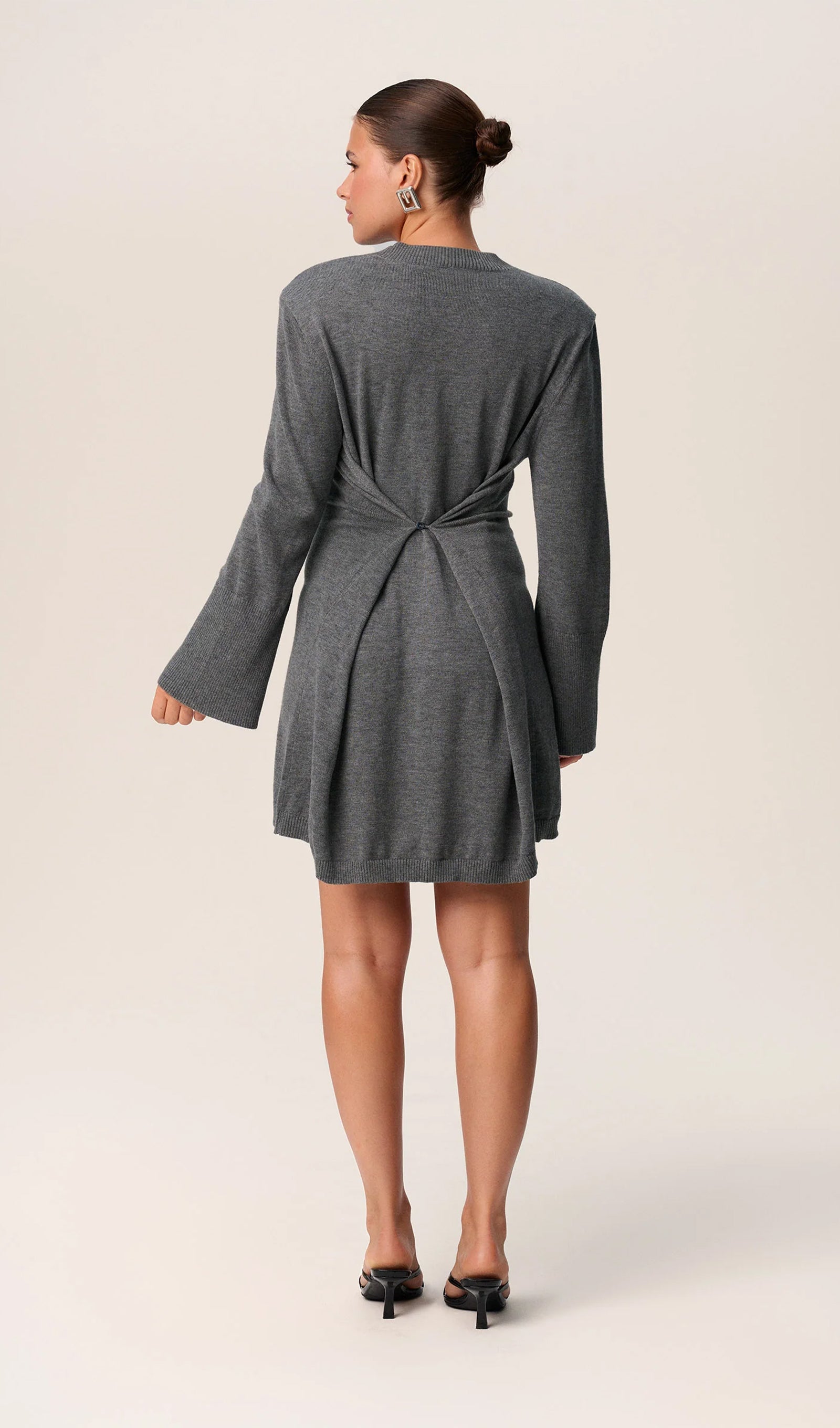 Gray Long-Sleeved Mini Dress 