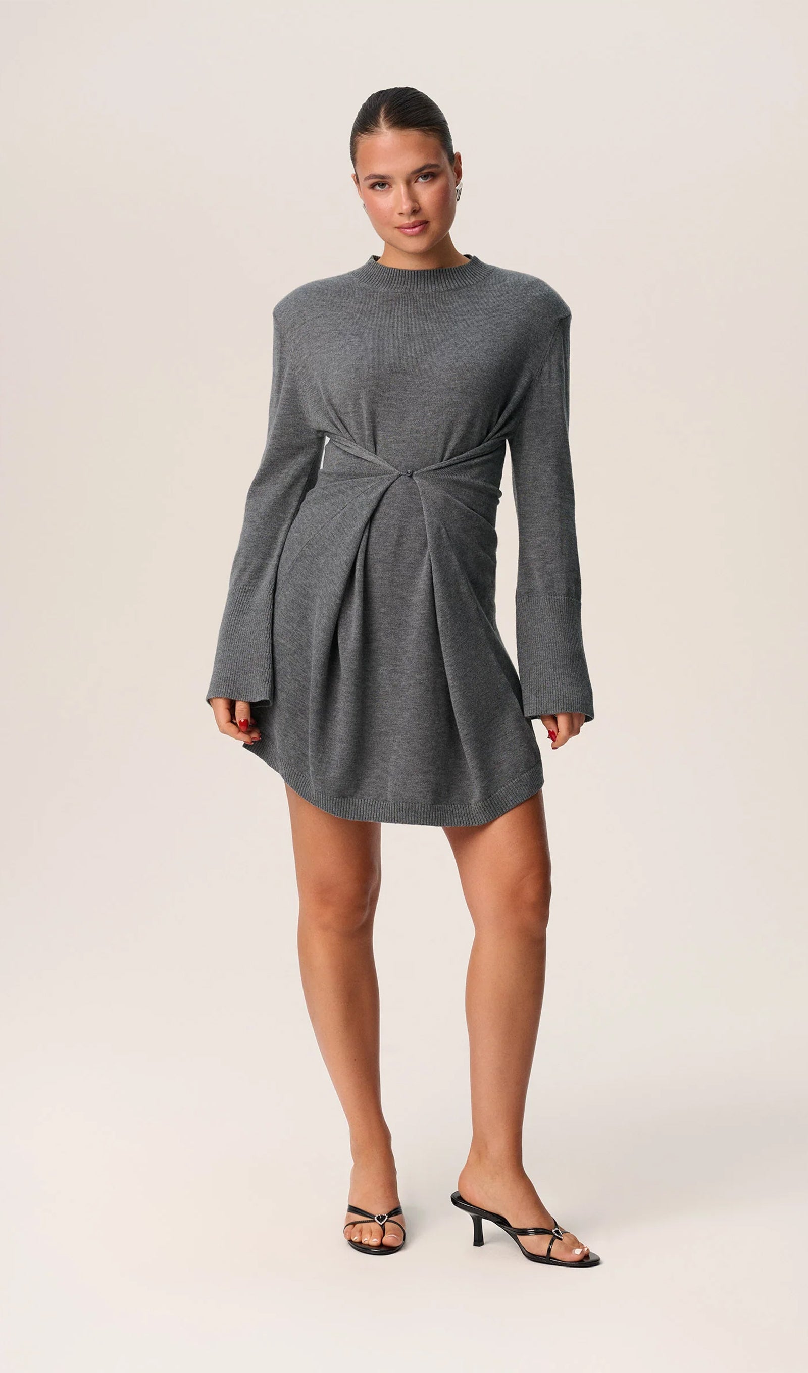 Gray Long-Sleeved Mini Dress 