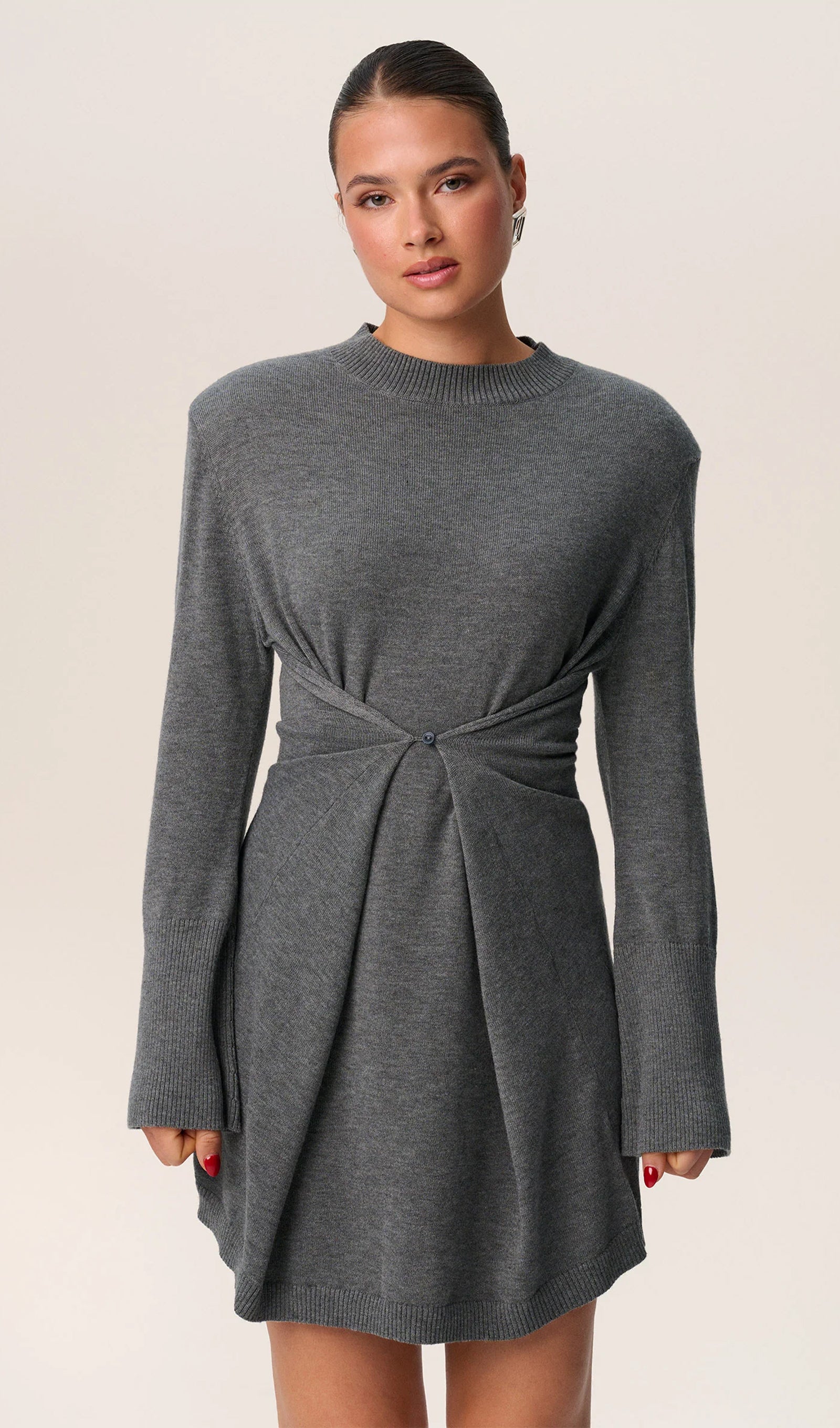 Gray Long-Sleeved Mini Dress 