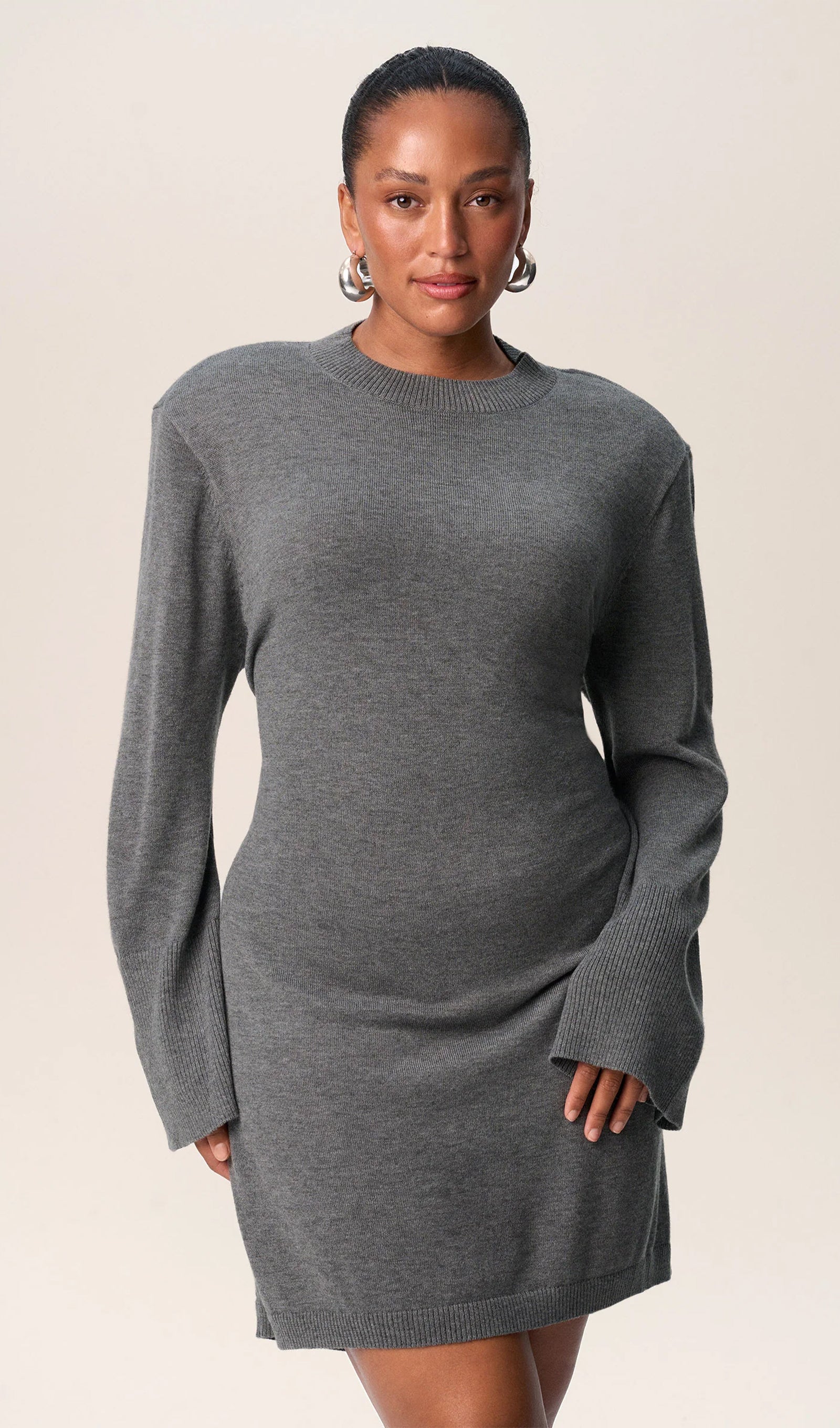 Gray Long-Sleeved Mini Dress 