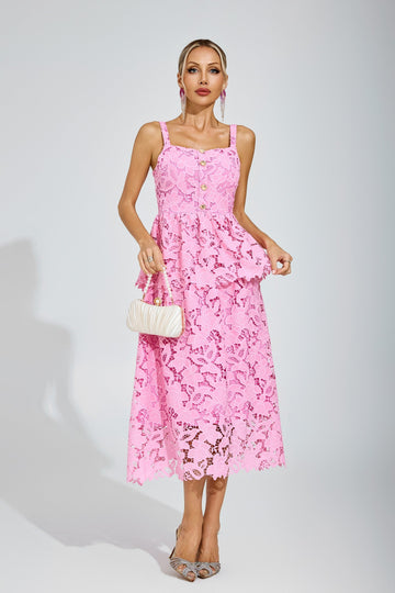 Amelie Rosa Spitzen-Peplum-Midikleid