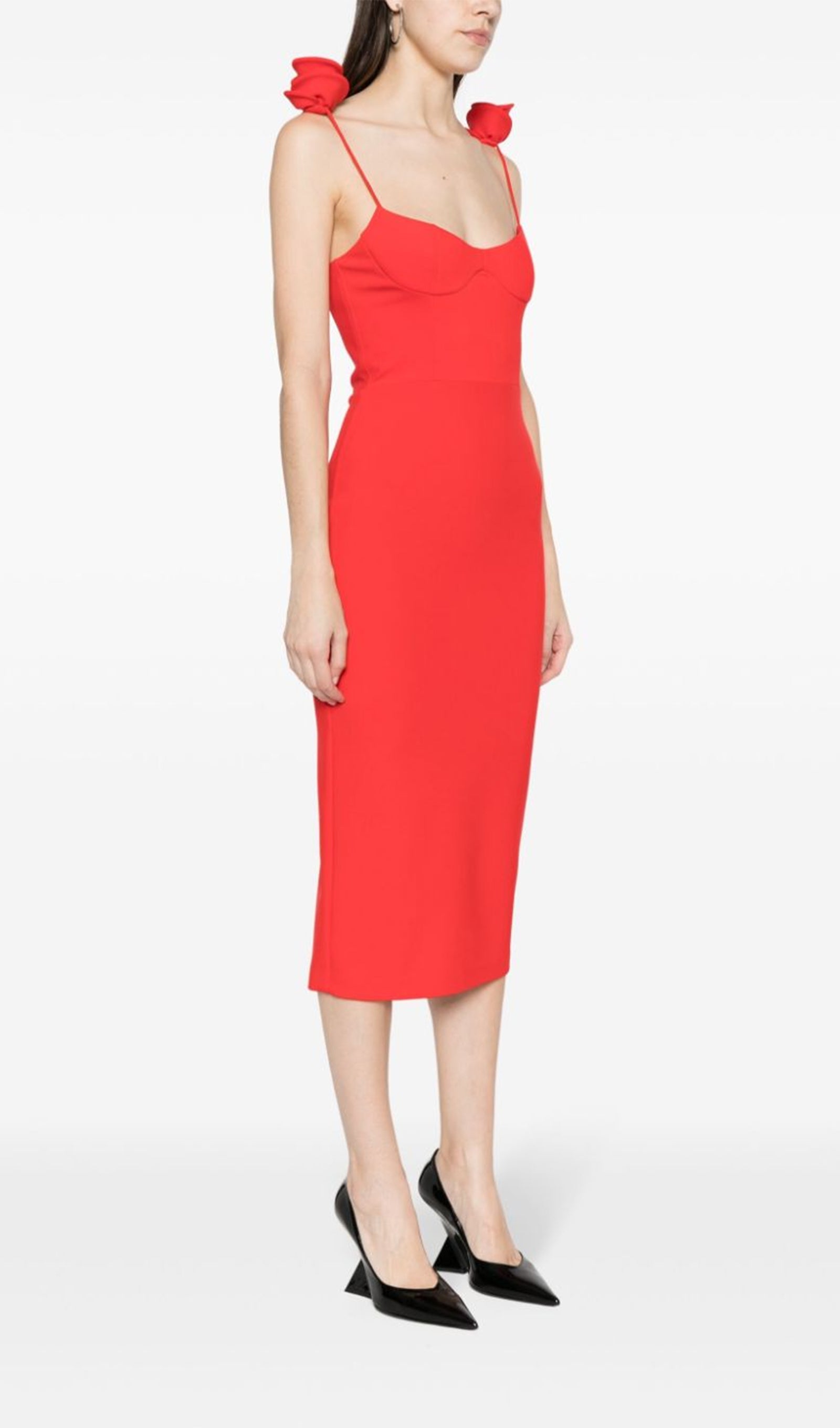 Solid Floral Pattern Midi Dress 