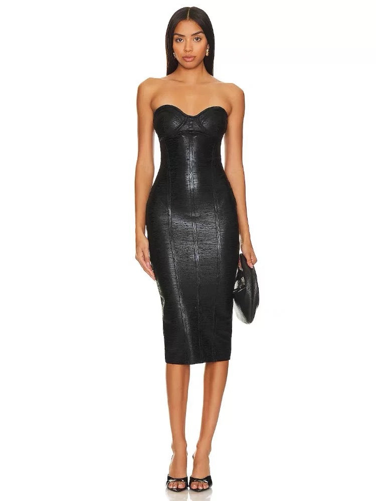 Viper Sculpt Strapless Midi Elbise