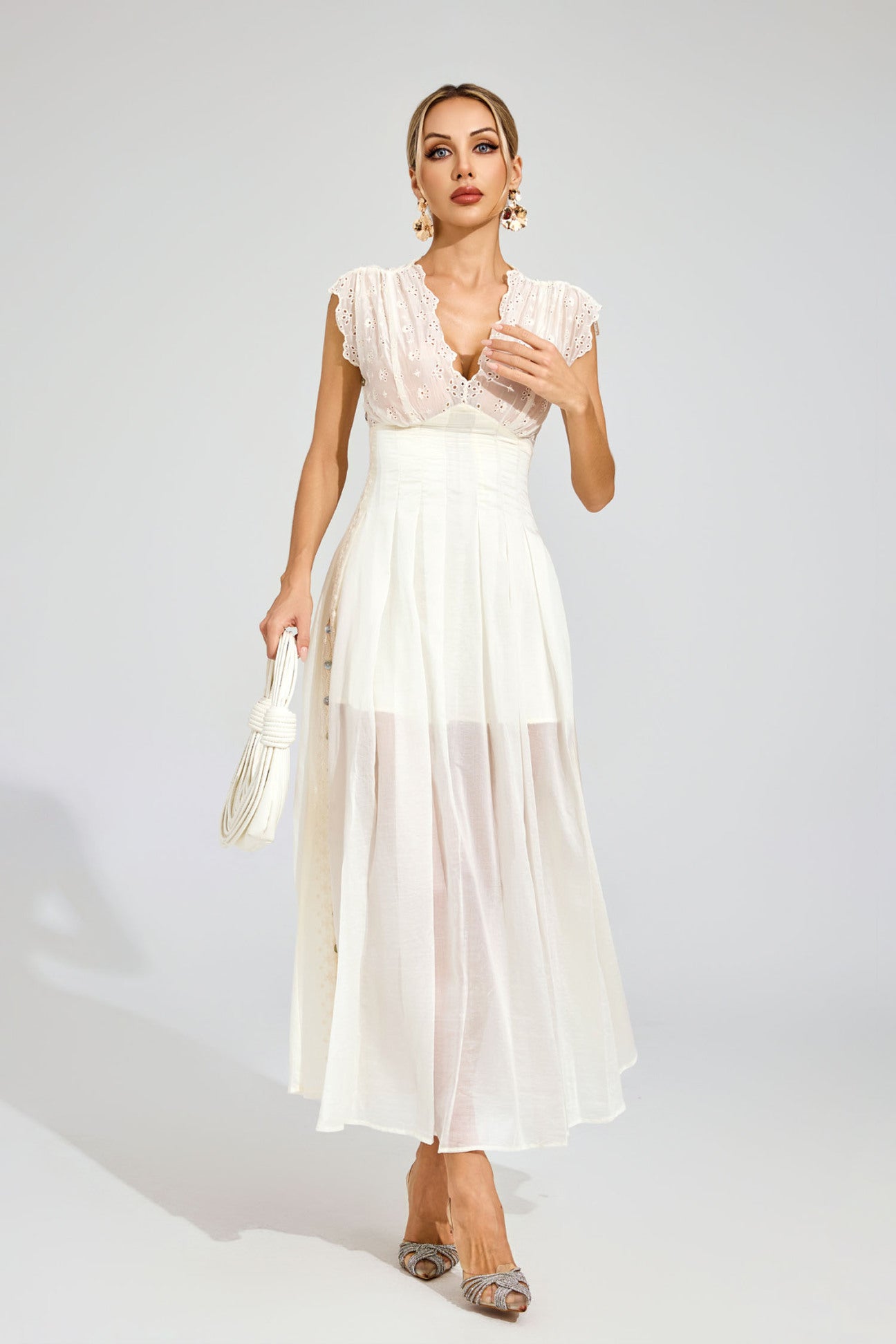 Star Embroidered Sheer Midi Dress 