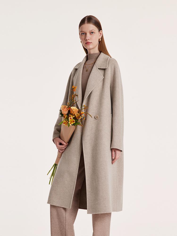 Cashmere Wool Notched Collar Double-Sided Women's Coat 