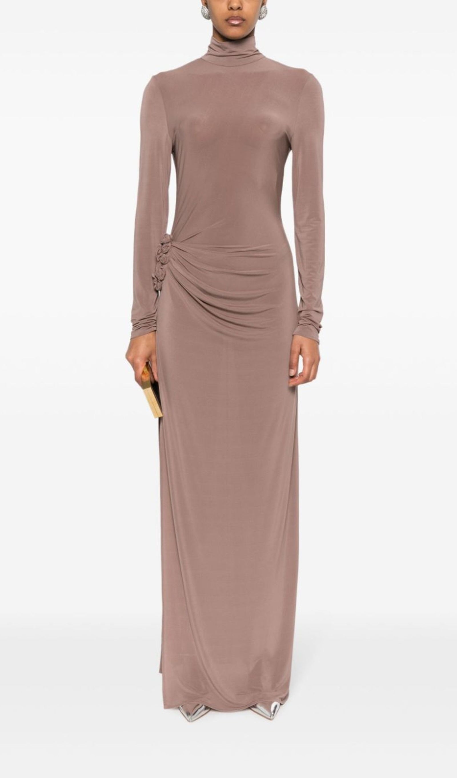 Floral Applique Turtleneck Maxi Dress 