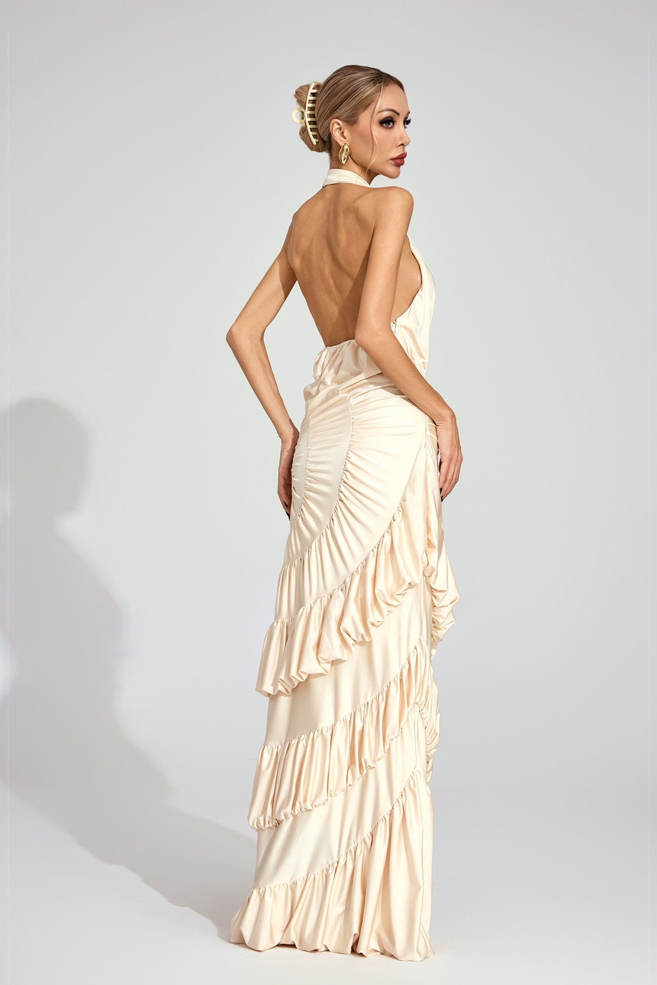Auréa Fırfırlı Halter Maxi Elbise