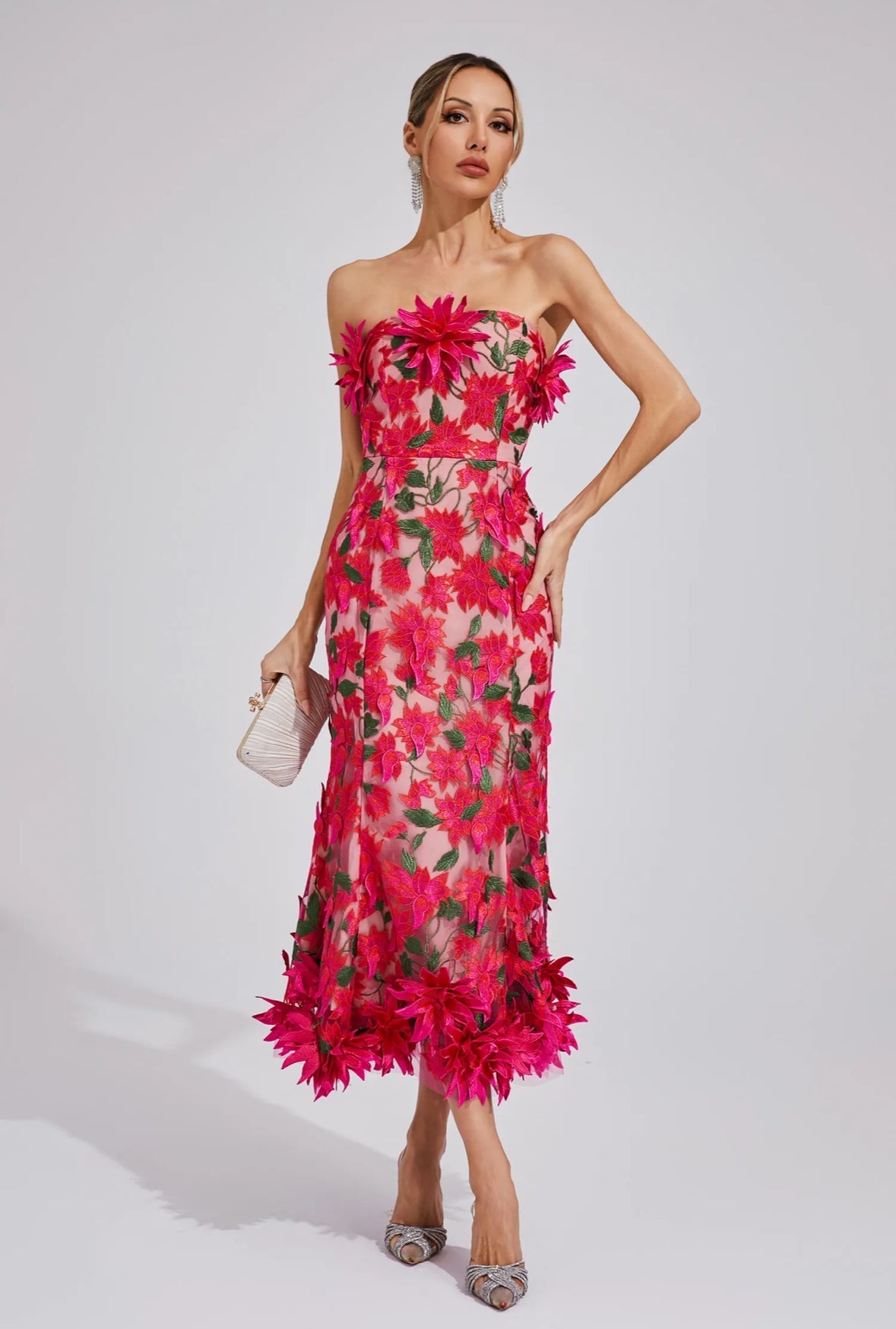 Rosalia 3D-Midikleid aus floraler Spitze