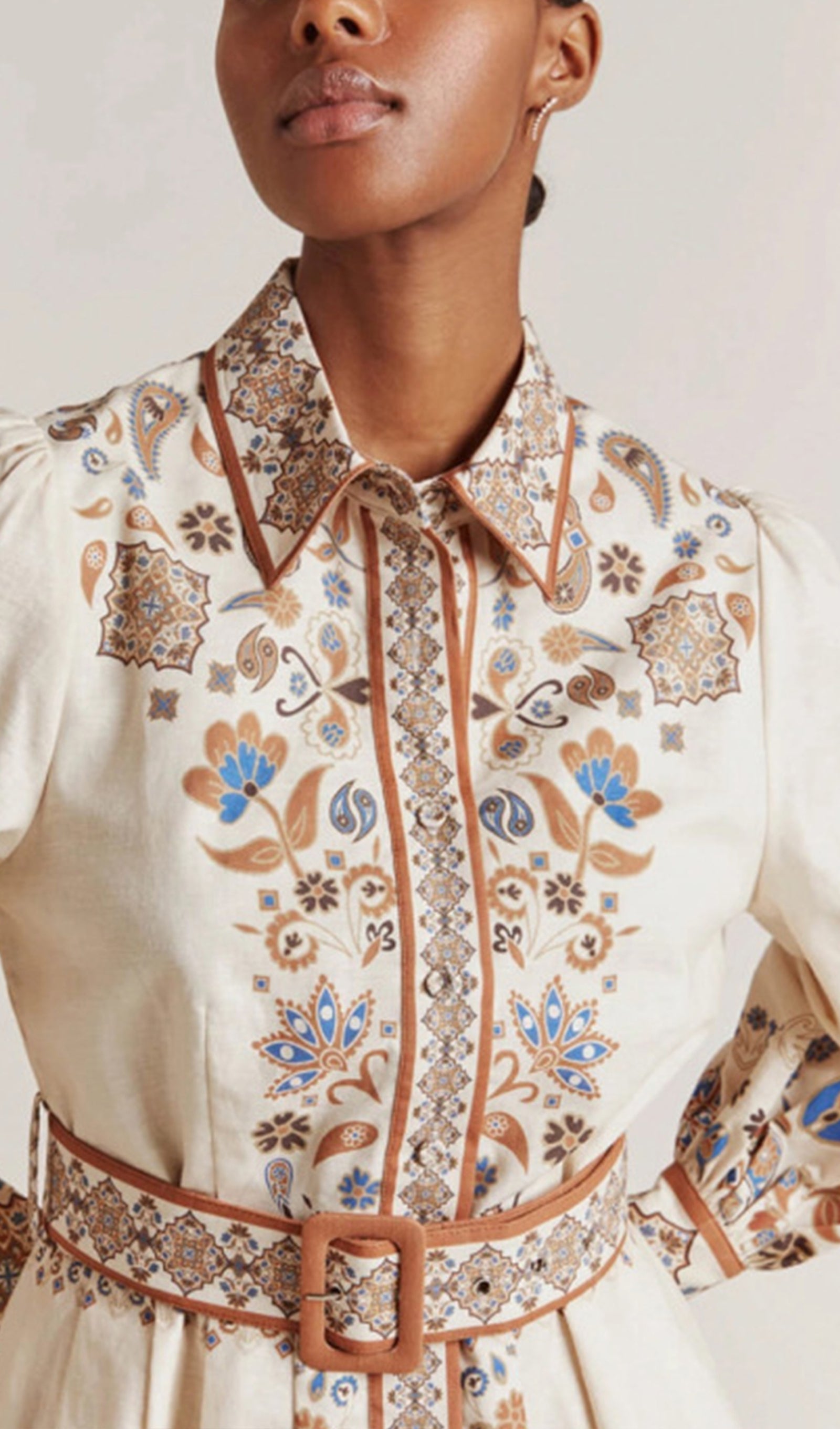 Floral Button-Down Waist Belted A-Line Mini Dress