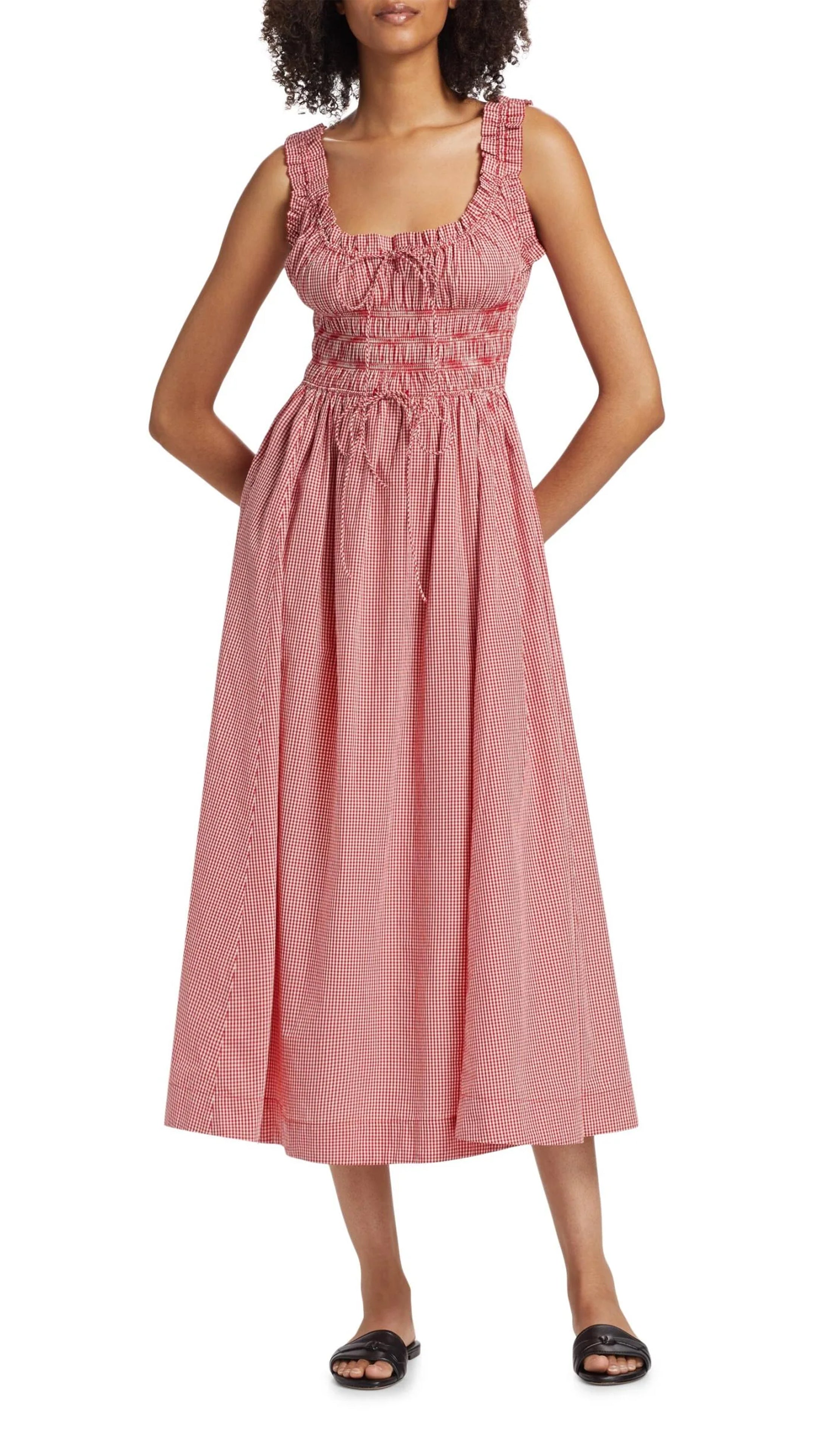 Rüschenkleid mit Vichy-Karo-Muster, Midi-Länge