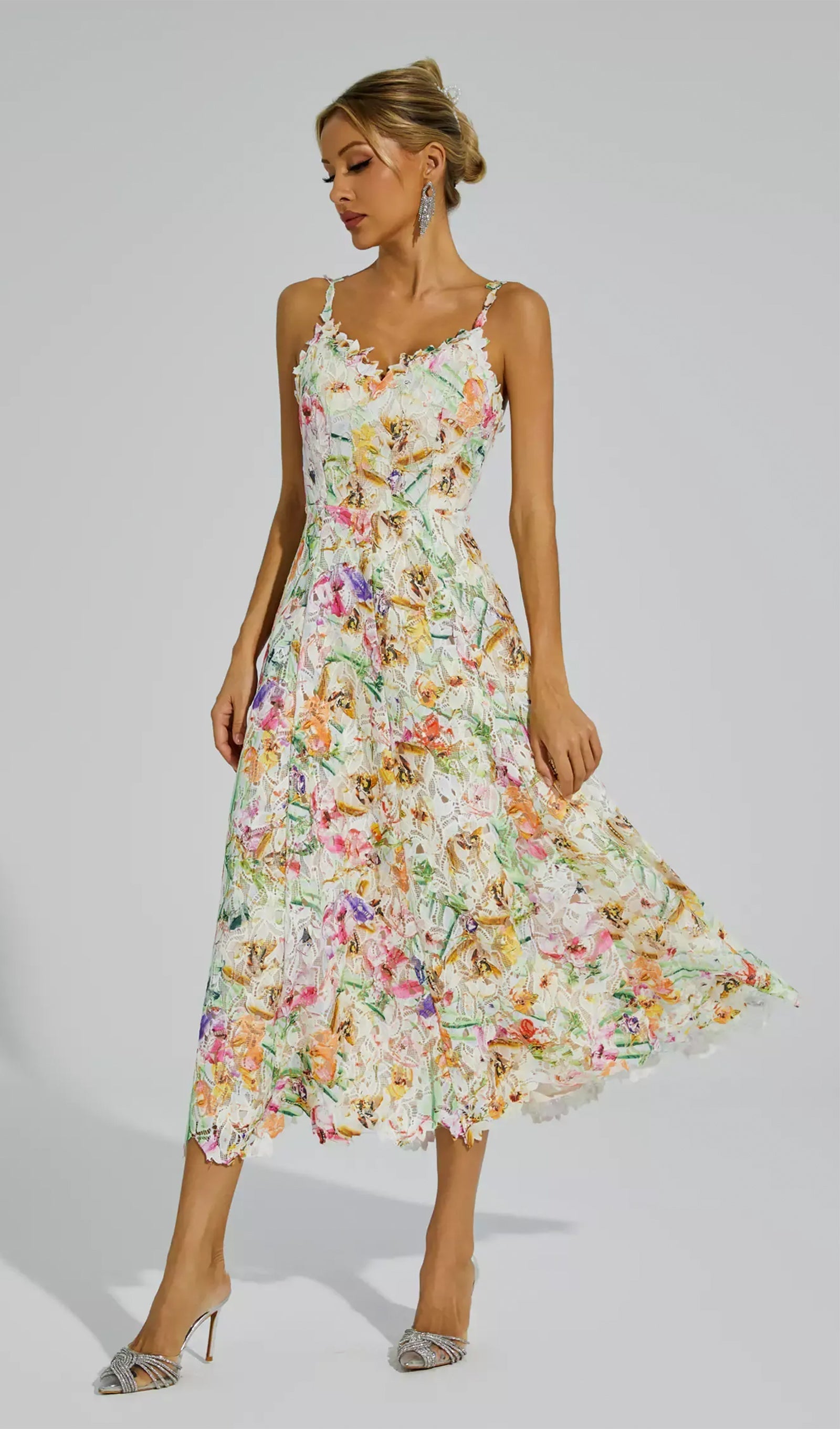 Floral Embroidered Lace Midi Dress