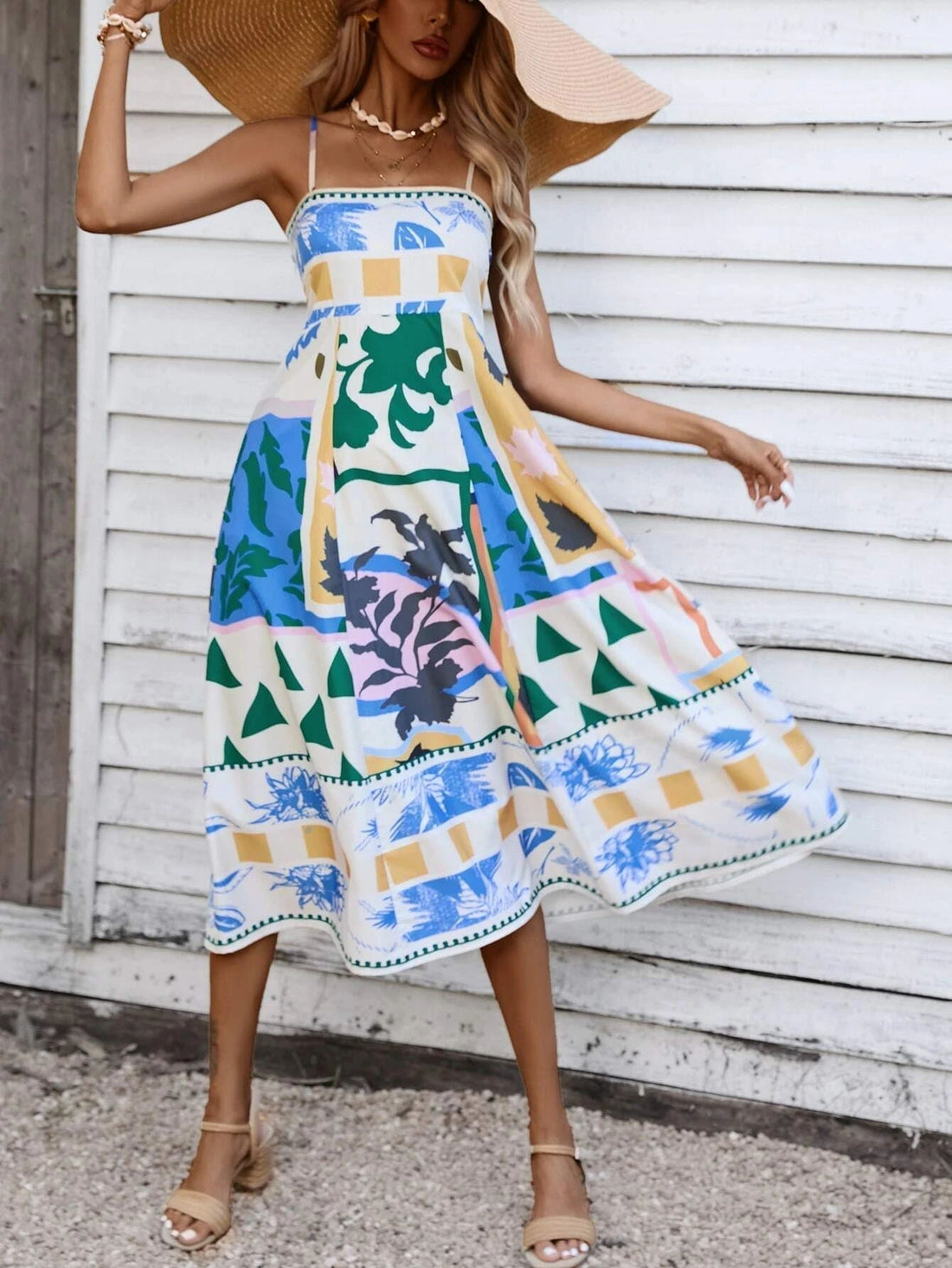 Abstraktes Patchwork-Maxikleid 