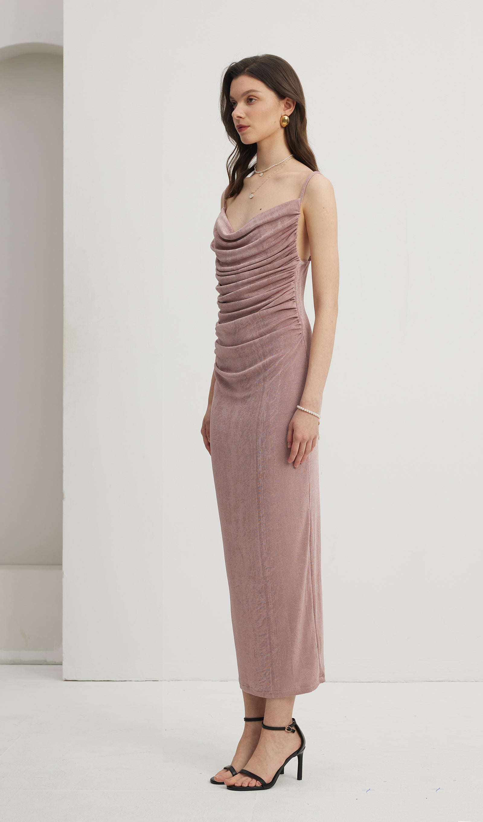 Ruched Flowy Maxi Dress 