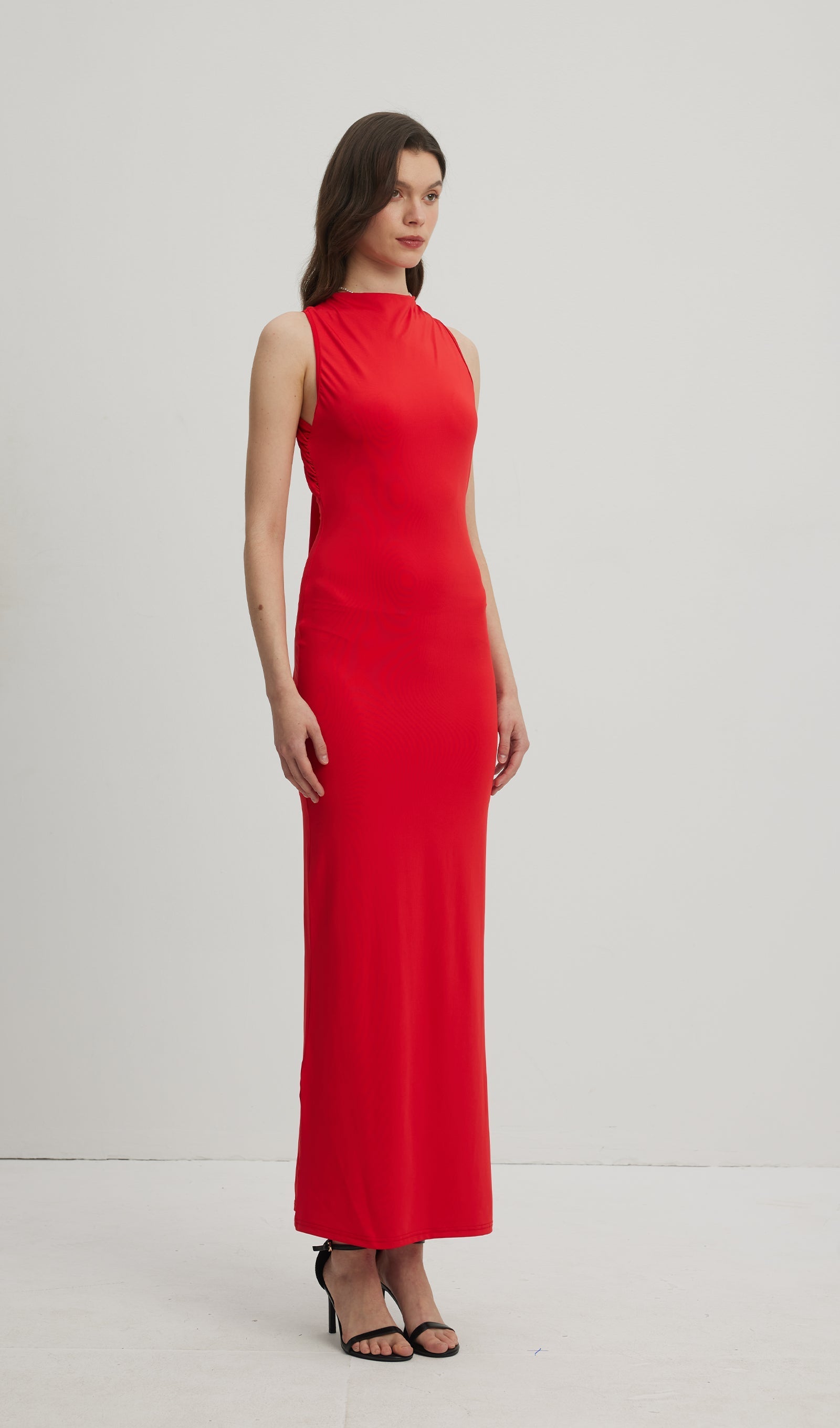 Asymmetrisches Scuba-Jersey-Maxikleid Rubin 
