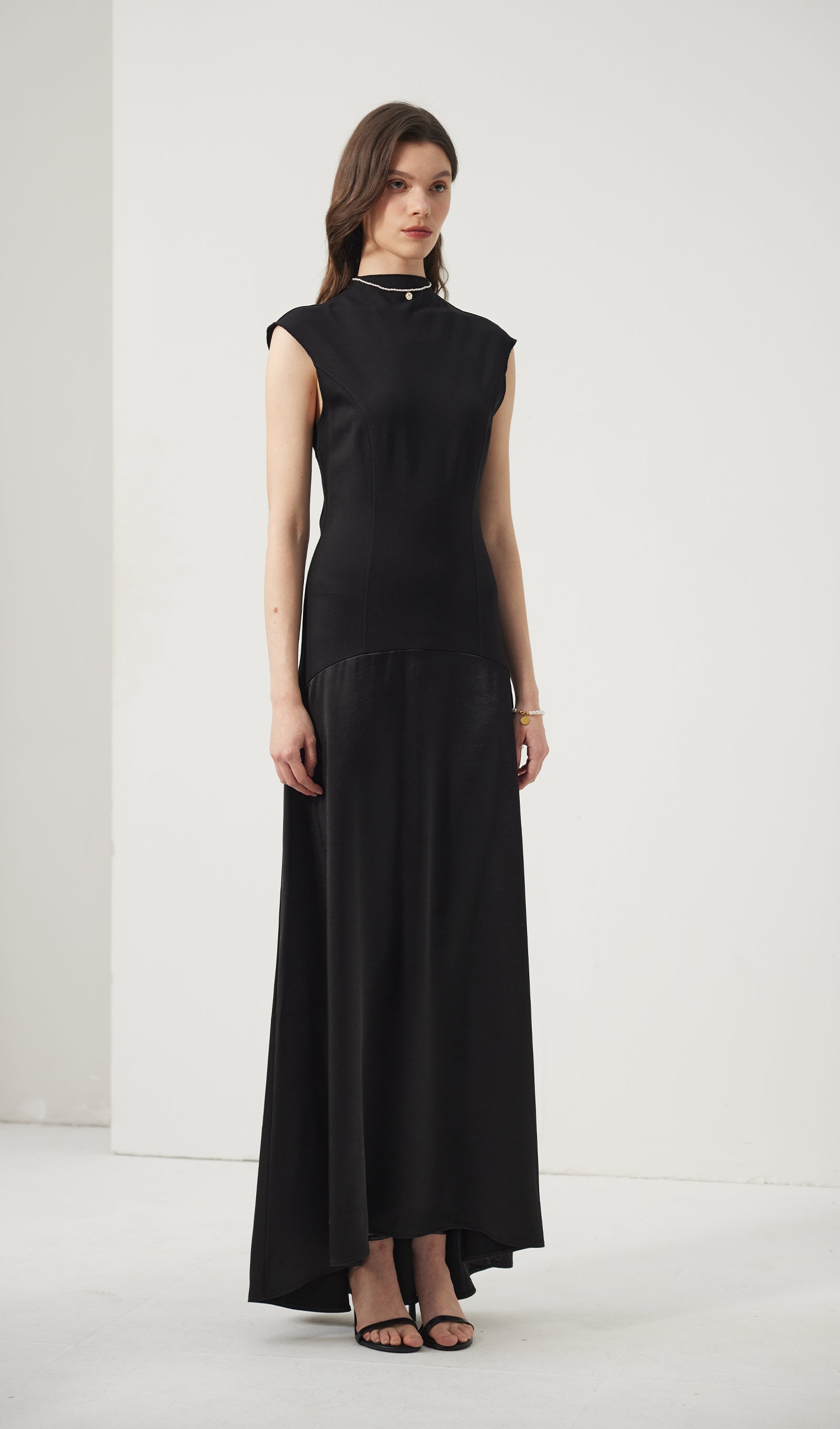Knitted Satin Sleeveless Maxi Dress 