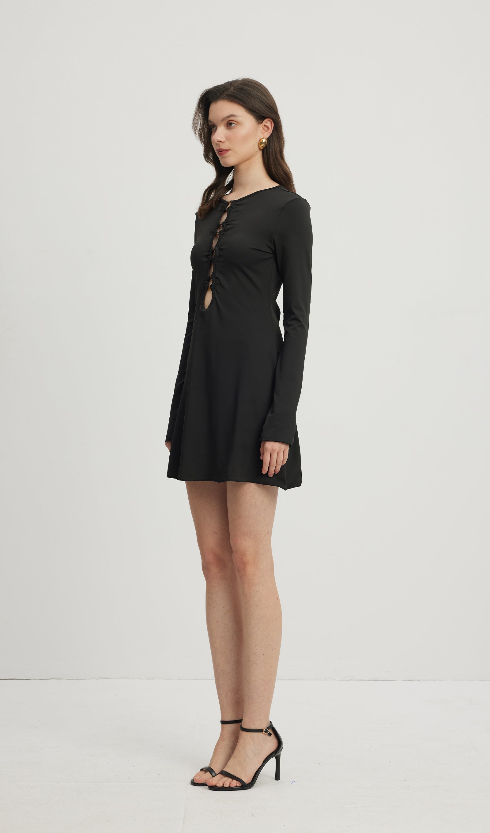 Hollow Out Mini Elbise Siyah