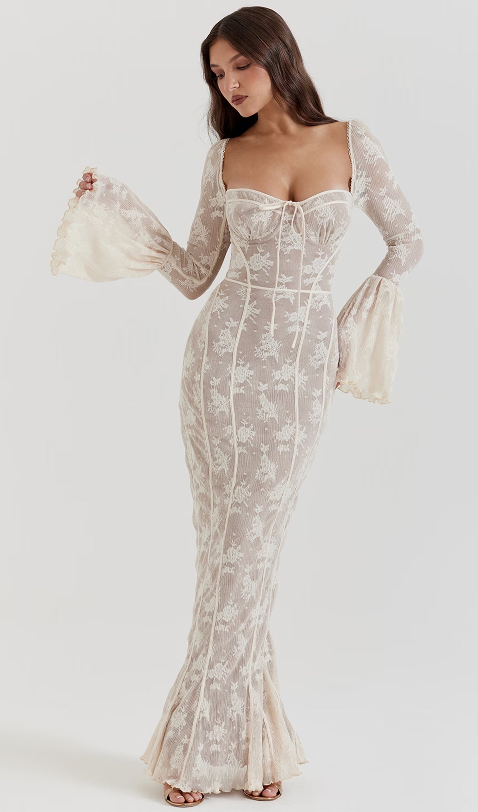 Vintage Cream Lace Maxi Dress 