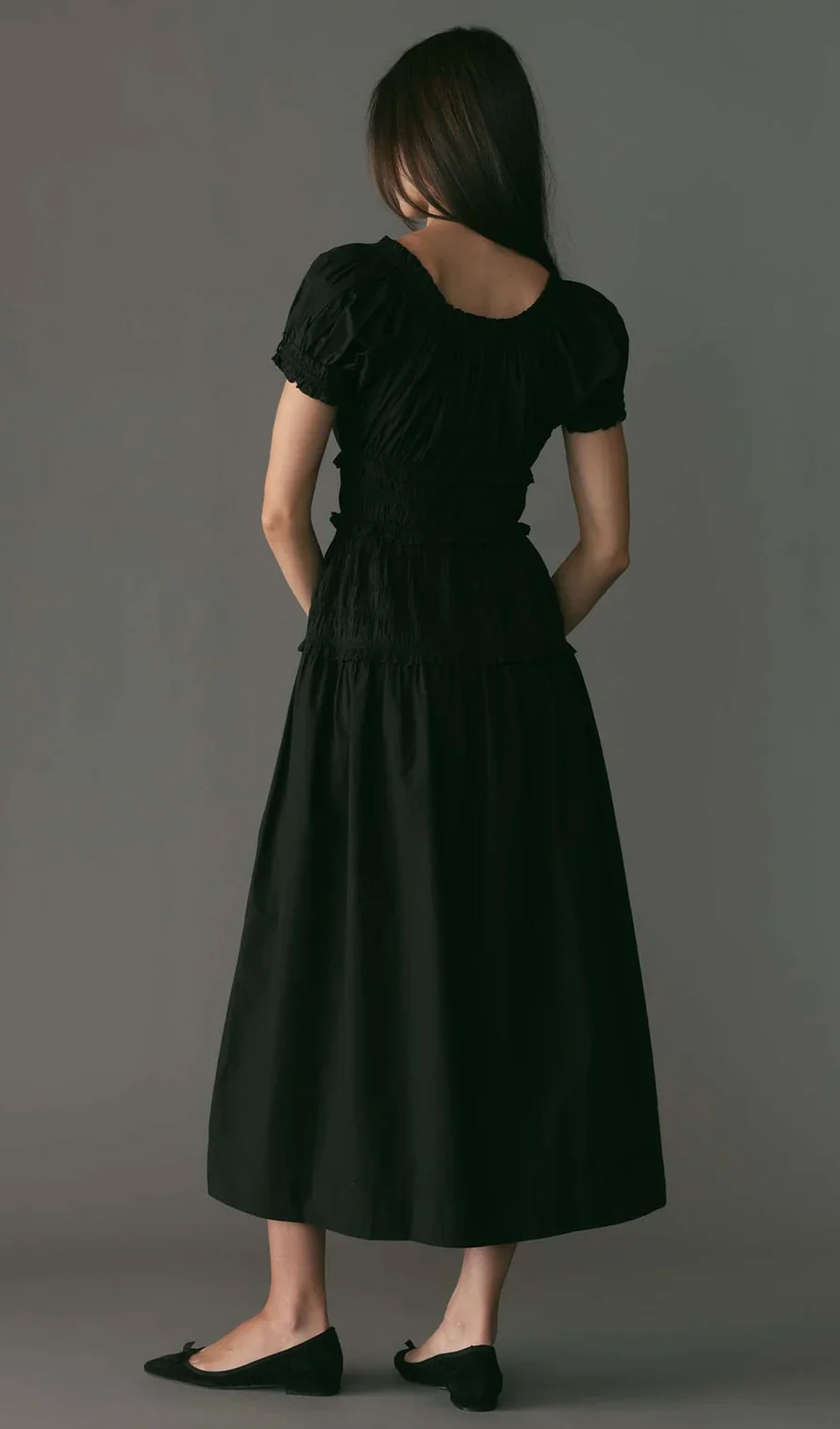 Fırfırlı Fit ve Flare Midi Elbise