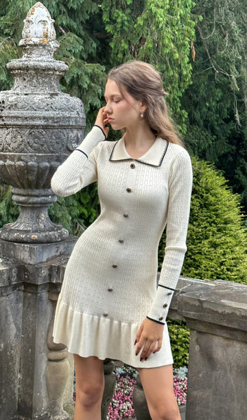 Fitted Textured Jersey Mini Dress - White 