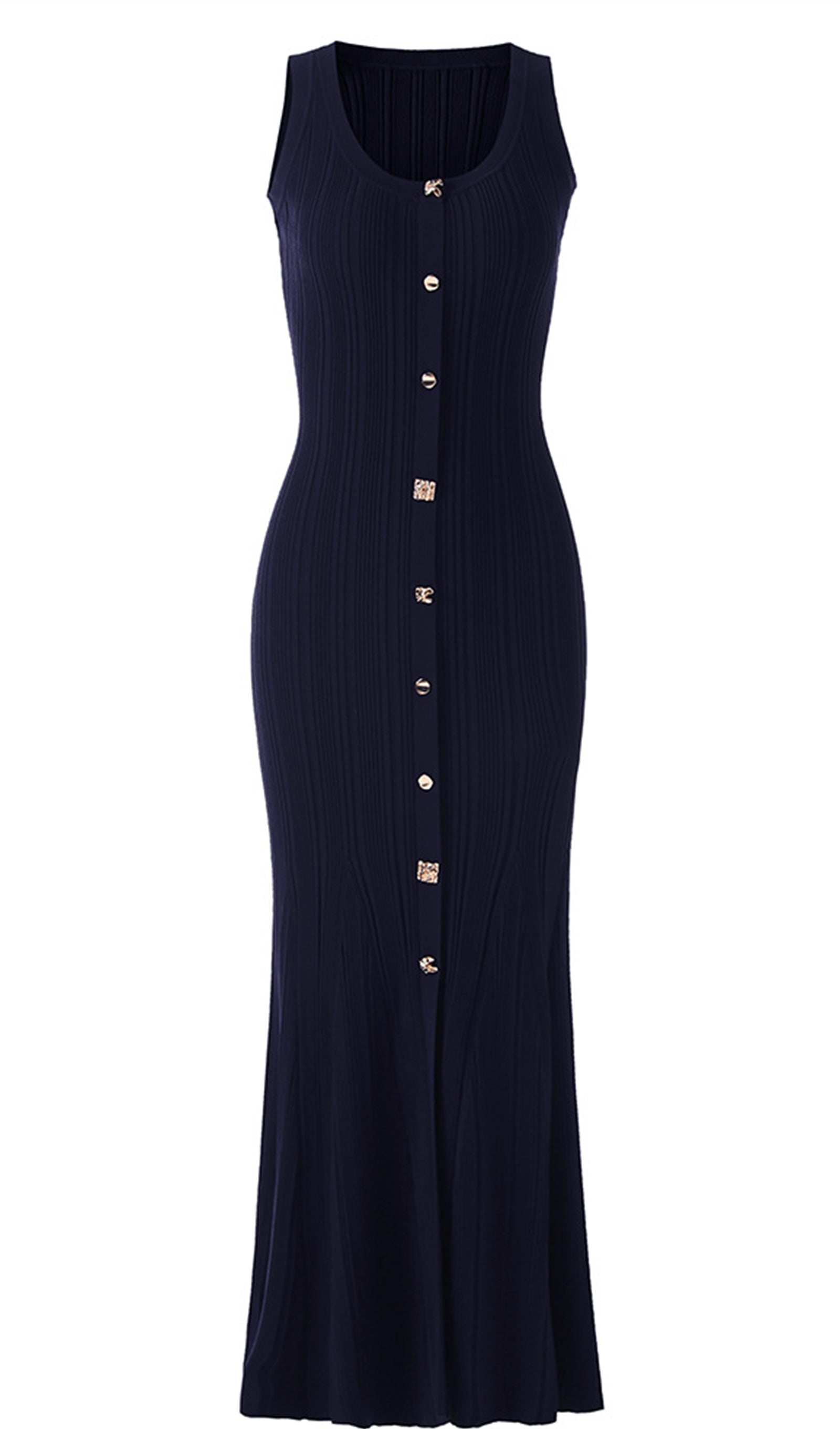 Metallic Buttoned Knitted Midi Dress 