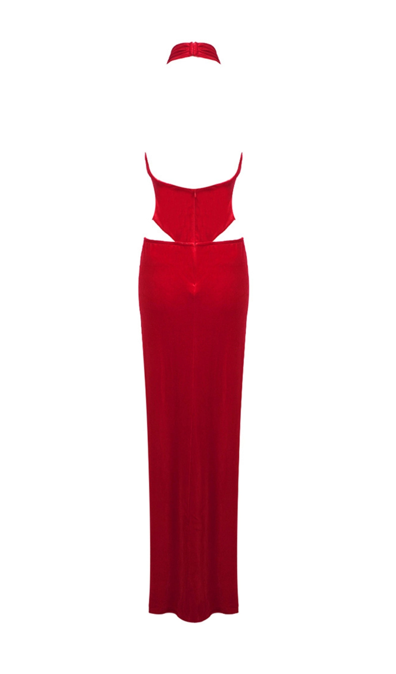 Maxikleid aus rosafarbenem Samt mit Cut-Outs 