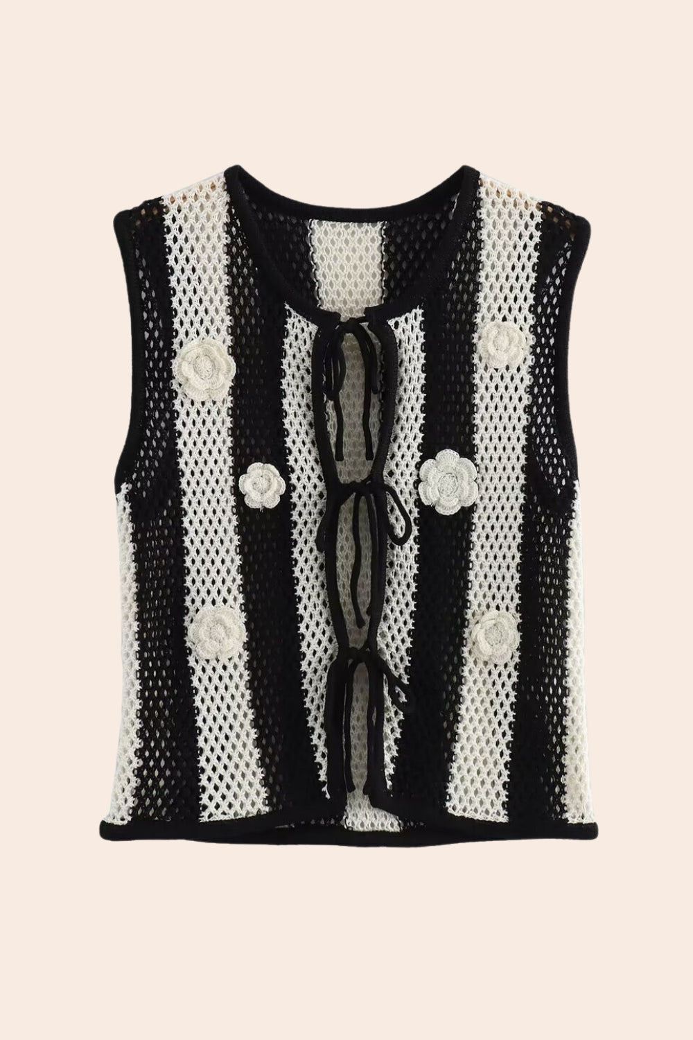 Beautiful Floral Appliqué Hollow Knit Vest