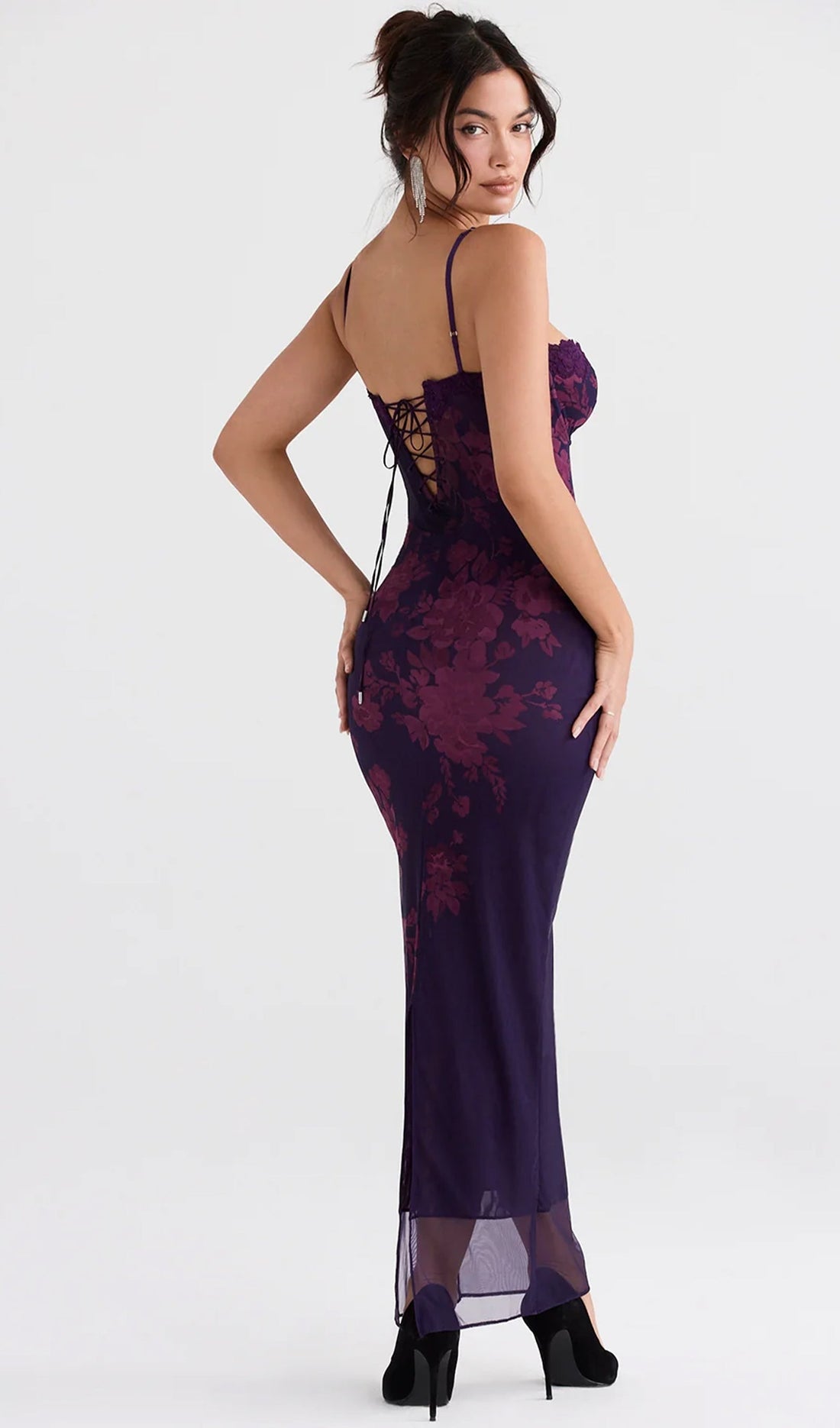 Midikleid mit Schnürung und Blumenbesatz 