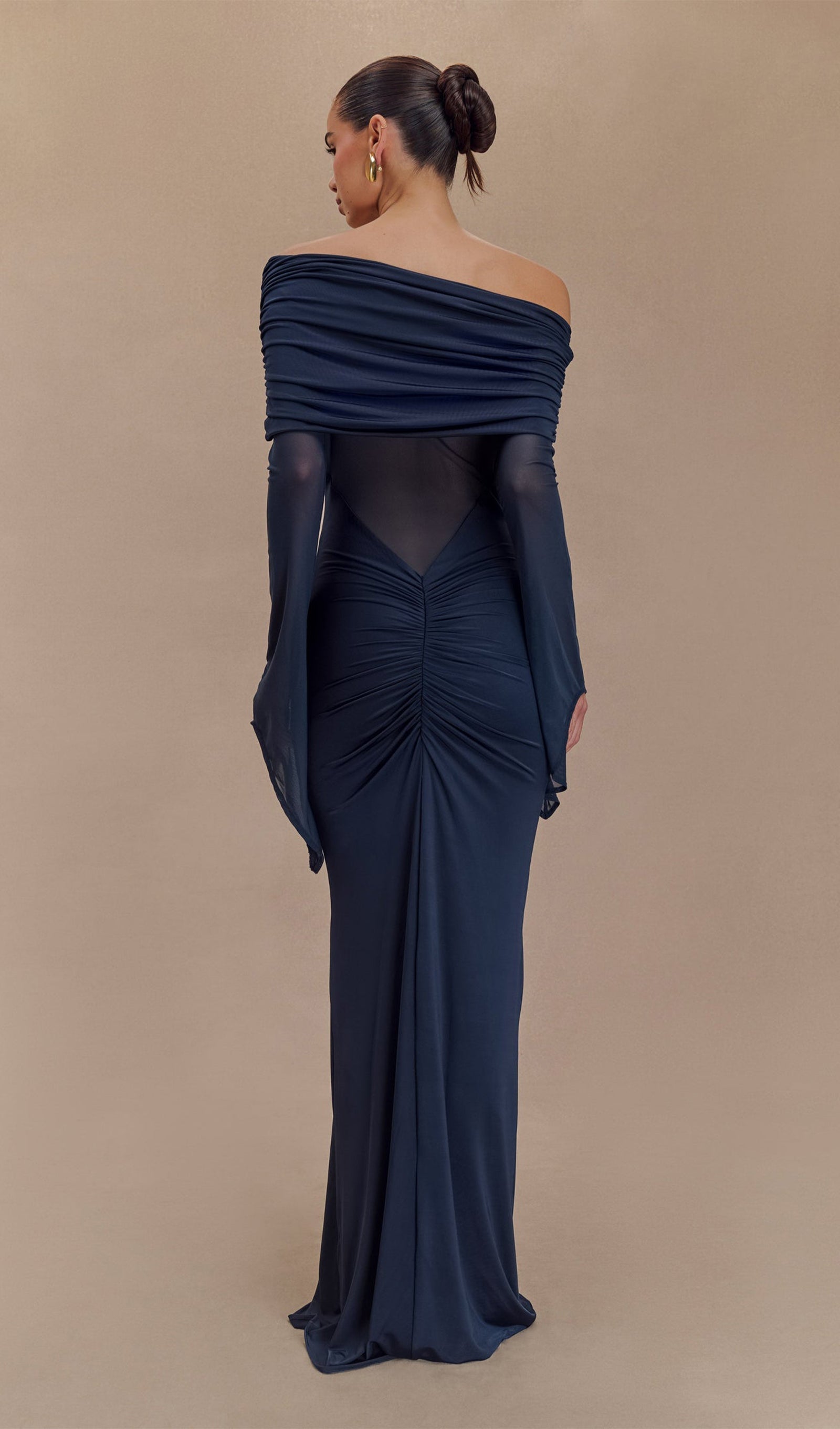 One Shoulder Slinky Lace Maxi Dress - Blue 