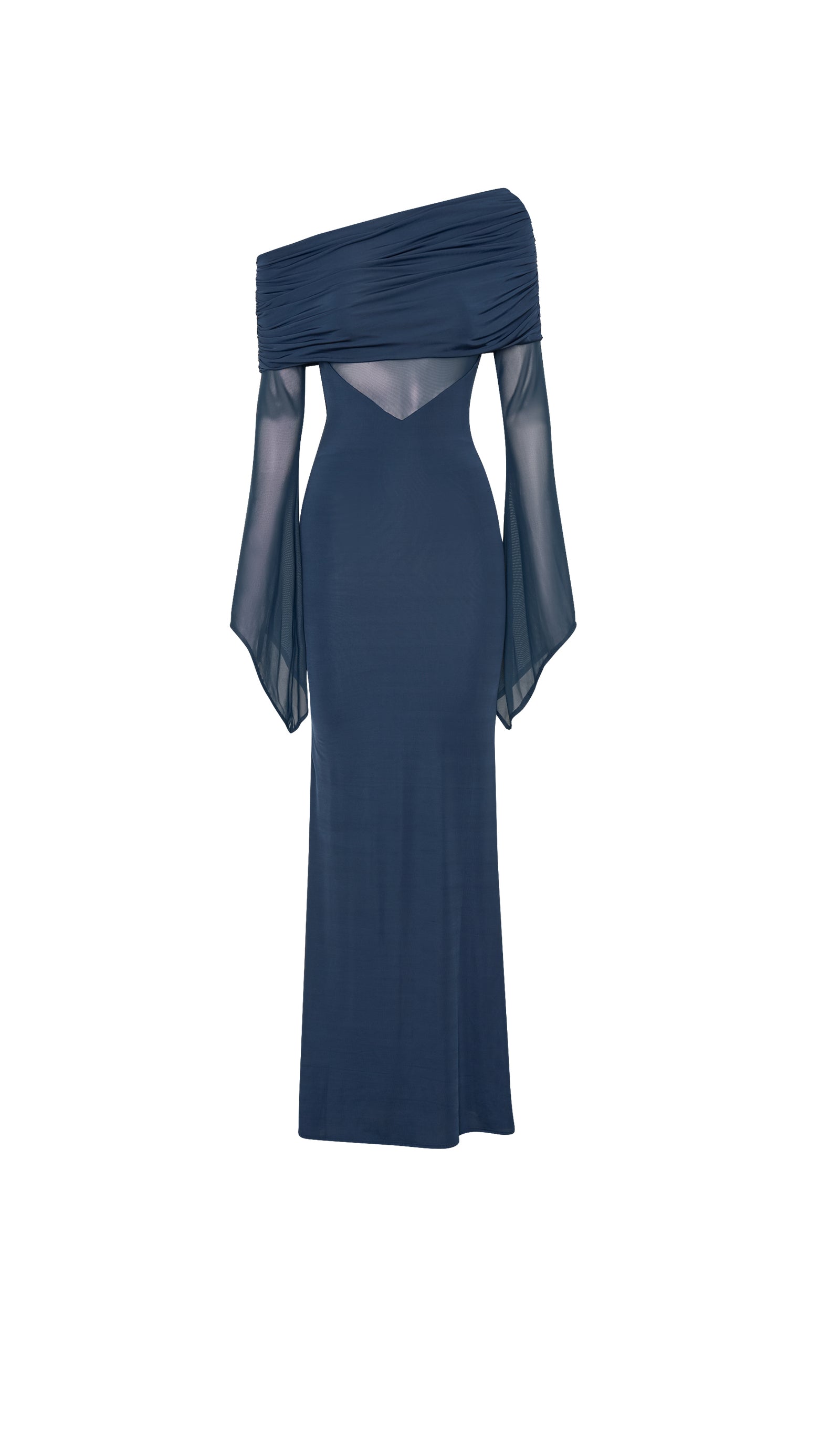 One Shoulder Slinky Lace Maxi Dress - Blue 