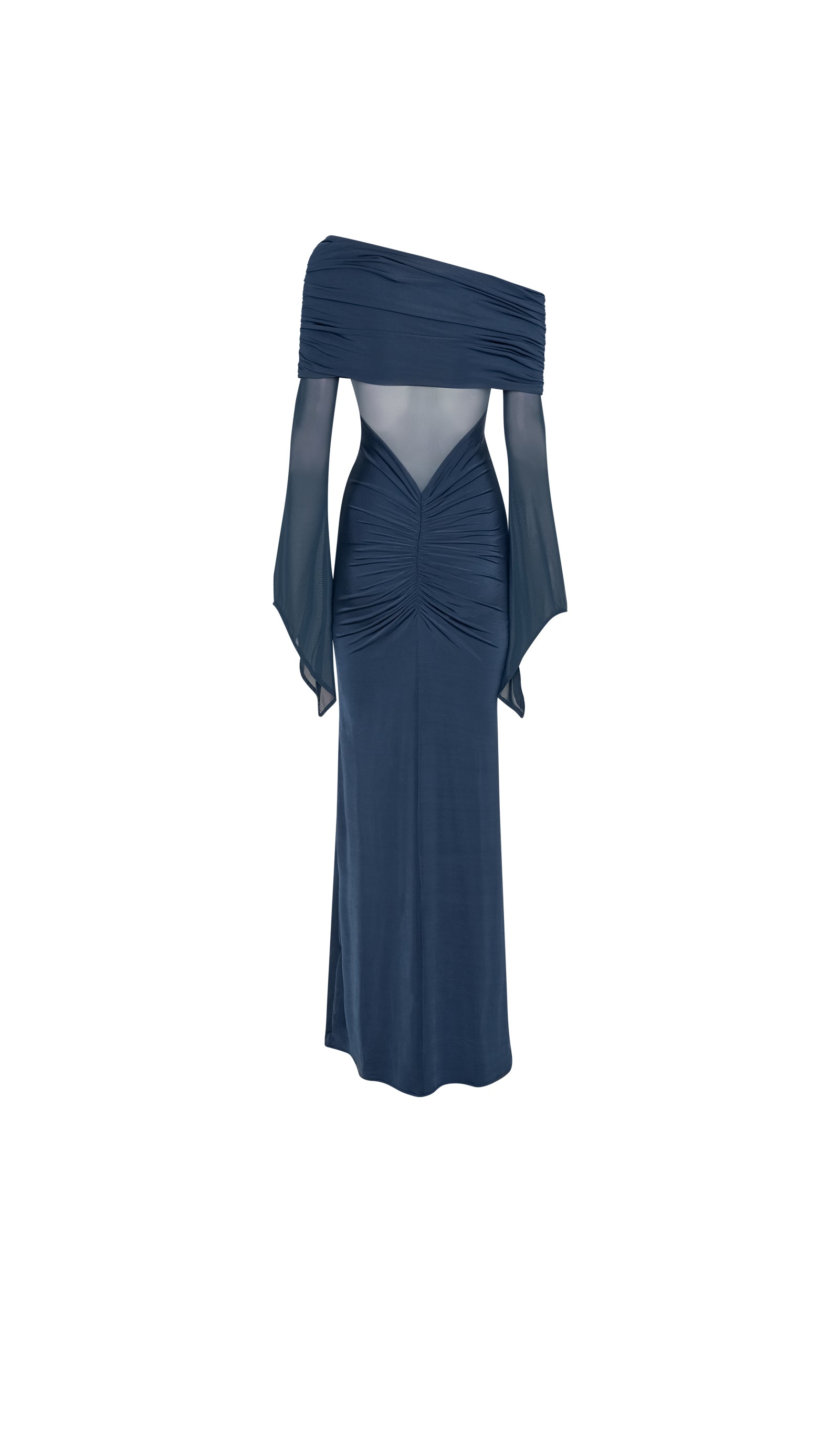 One Shoulder Slinky Lace Maxi Dress - Blue 