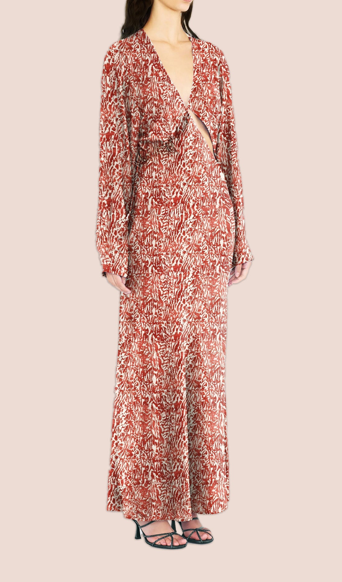 Maxikleid aus Satin mit Kreuzschnitt – Blumenmuster 