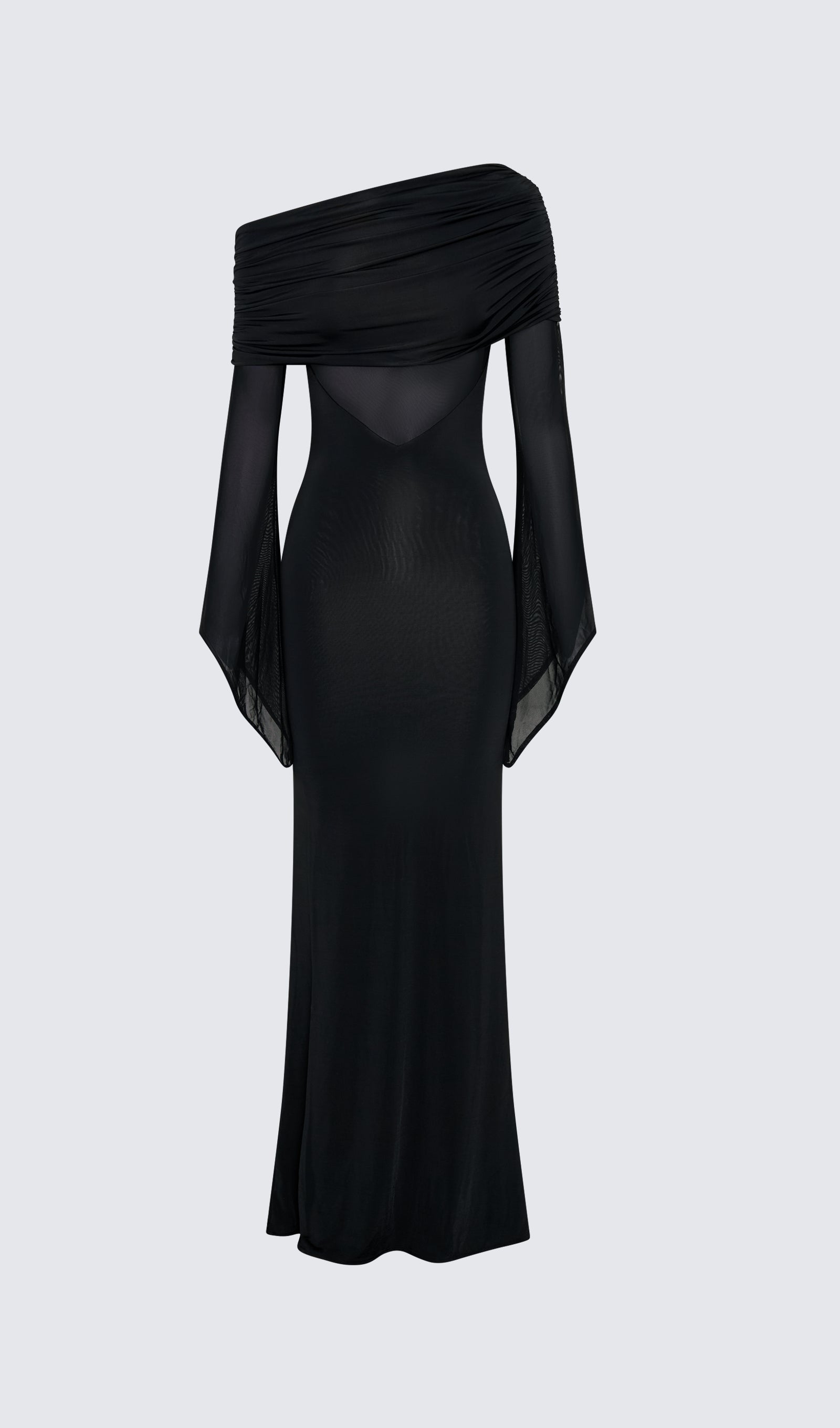 One Shoulder Slinky Lace Maxi Dress - Blue 