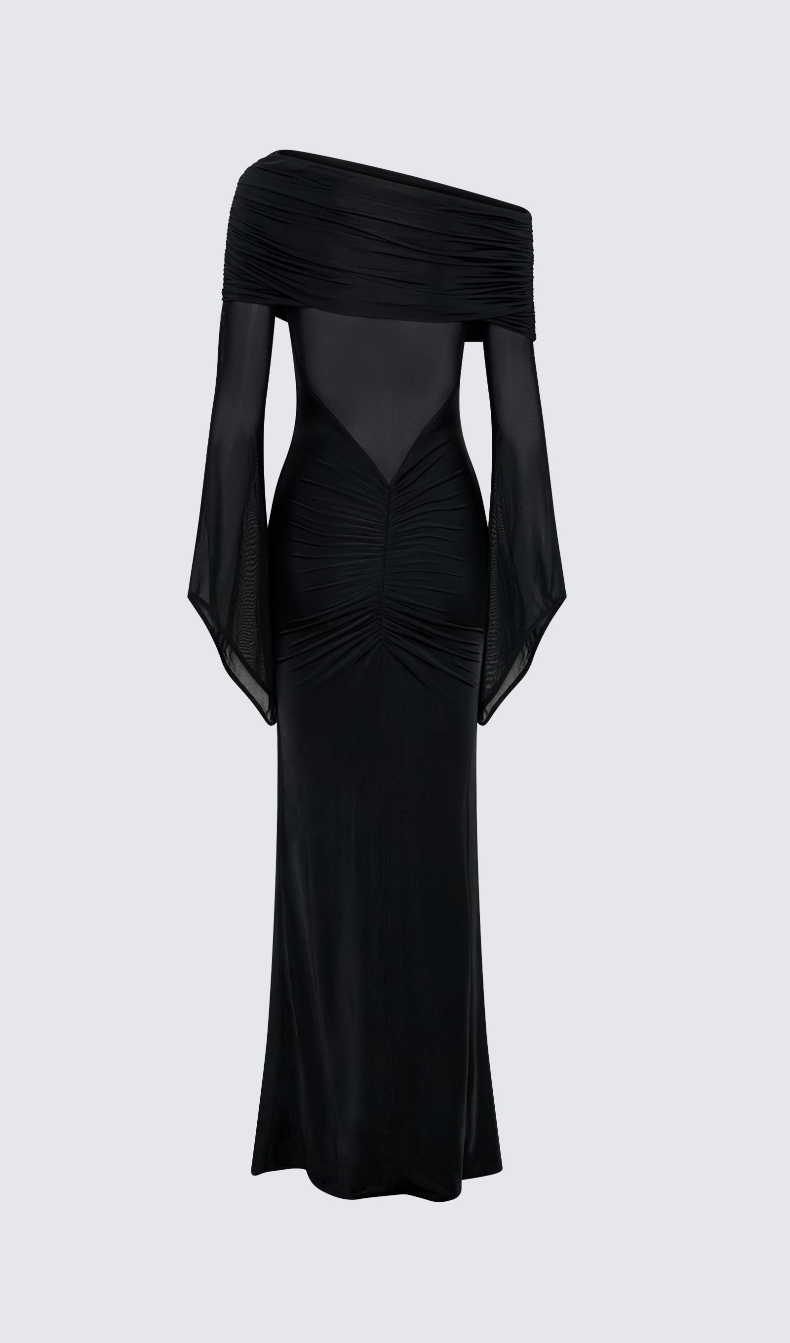 One Shoulder Slinky Lace Maxi Dress - Blue 