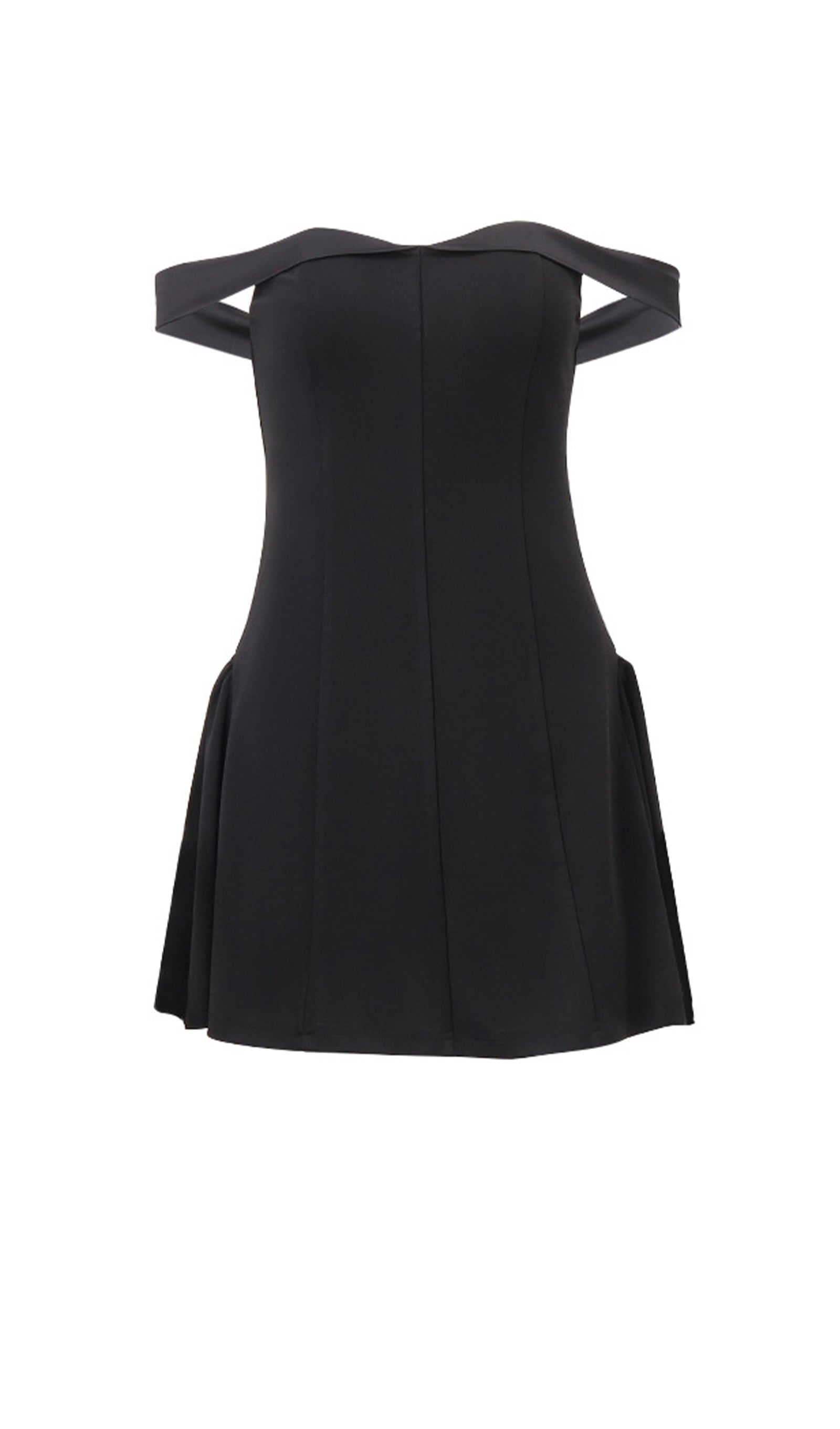 Schulterfreies Minikleid mit Rüschenrock – Schwarz 