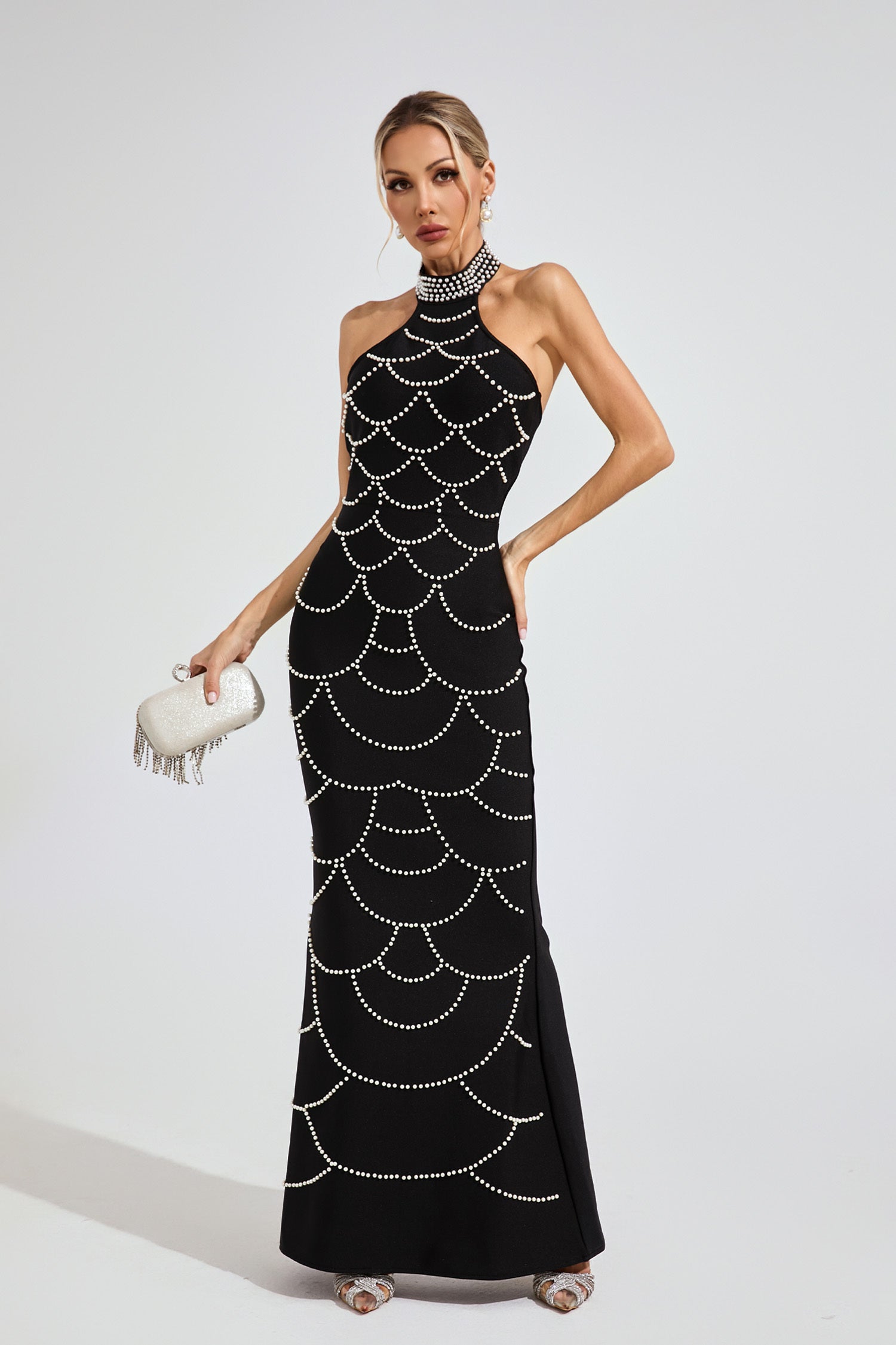 Stella Perlenketten-Meerjungfrauen-Maxikleid